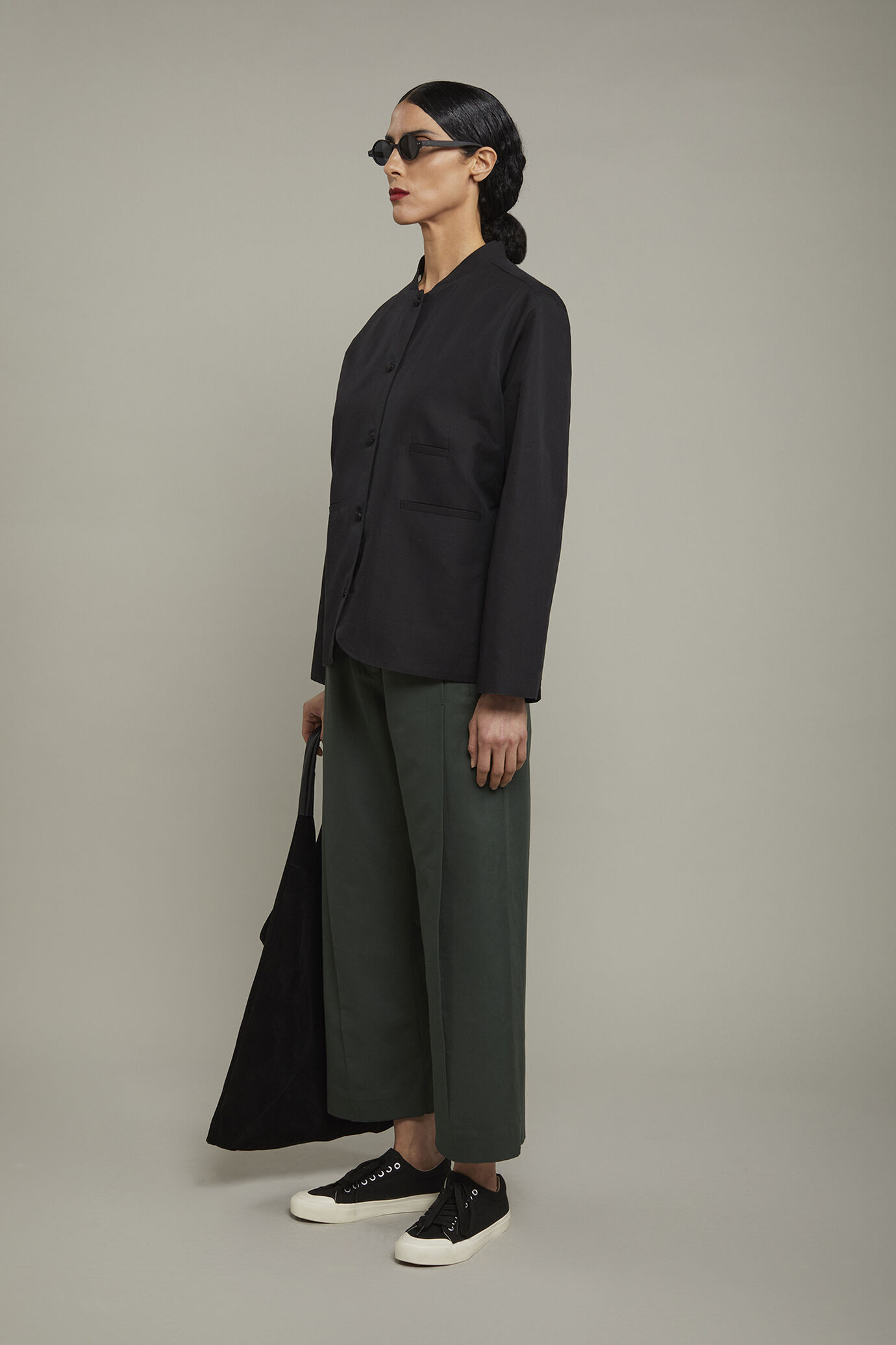 Veste femme à col mao en mélange de lin et coton coupe régulière image number 1