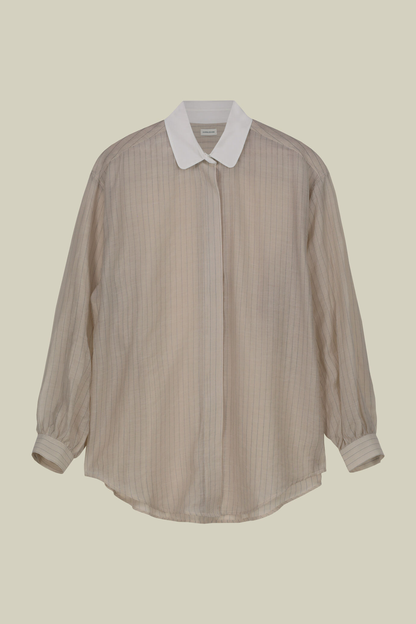 Camicia donna oversized con collo in unito in tessuto trasparente a righe