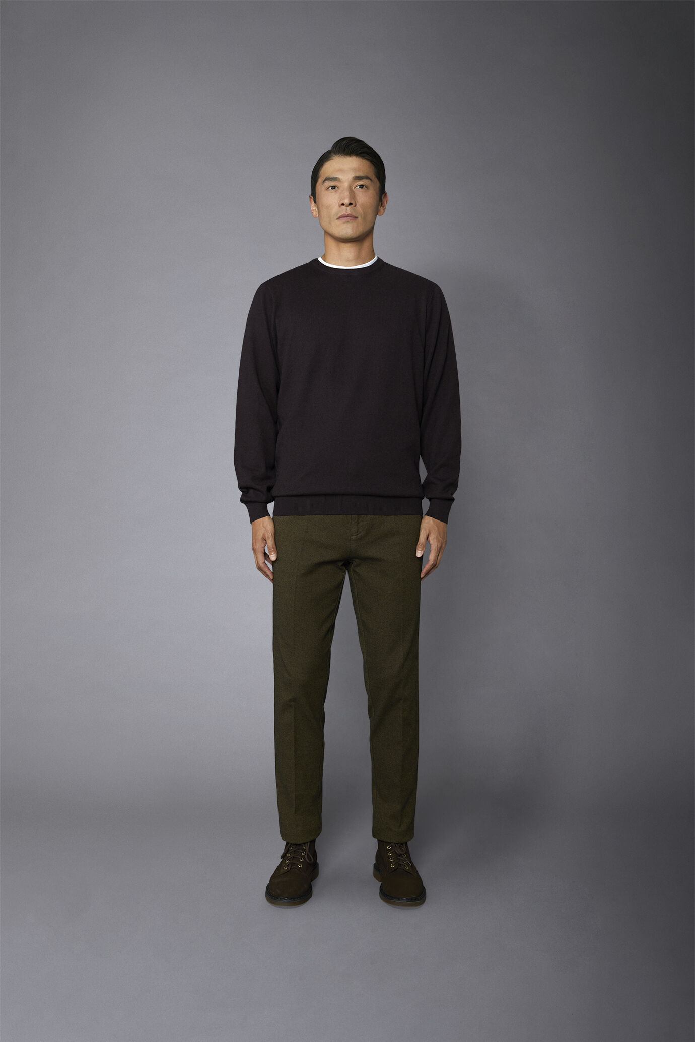 Pantalone chino uomo tessuto in cotone mano lana armaturato image number 2