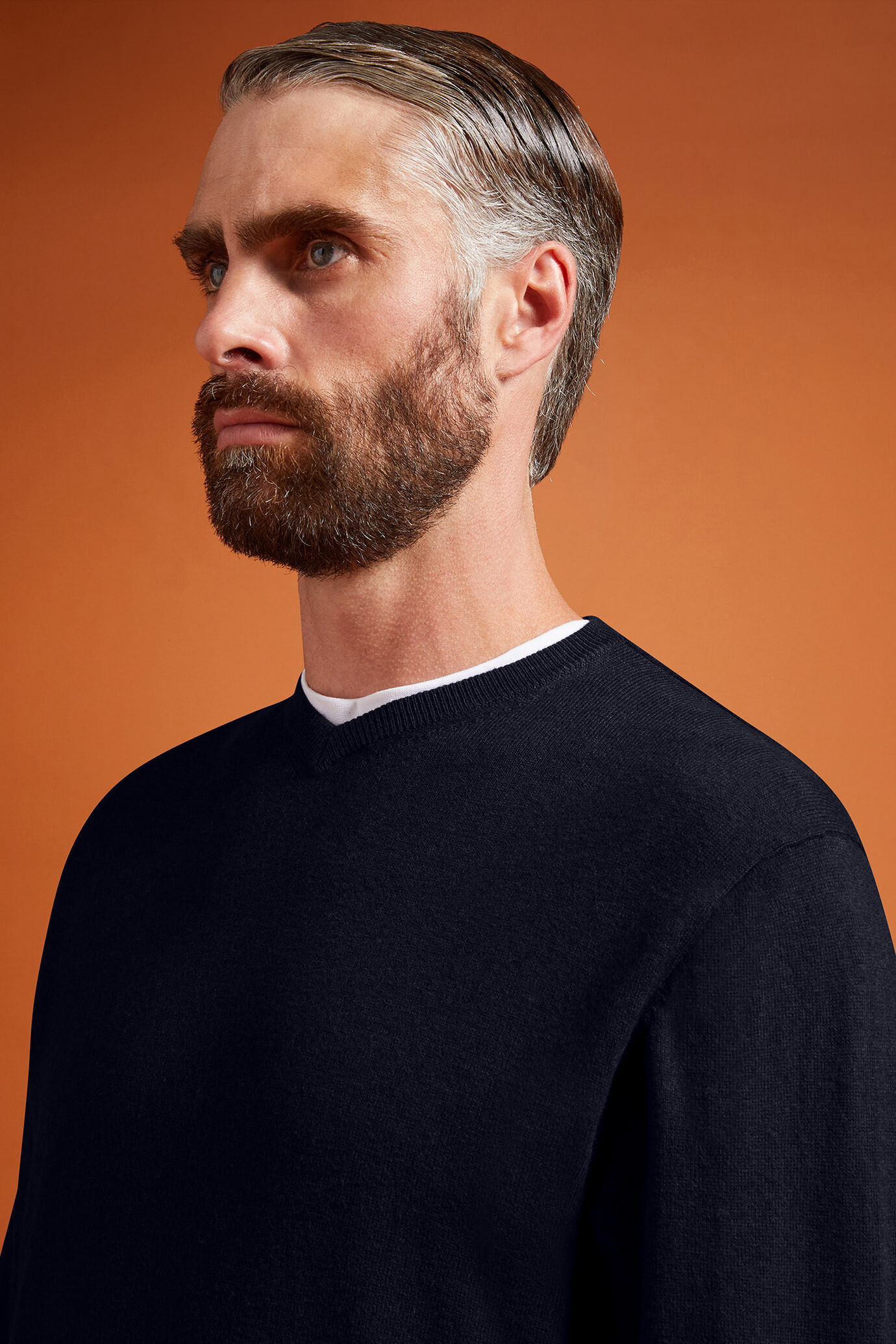 Pull homme, col en V, en laine et coton, coupe classique image number 3