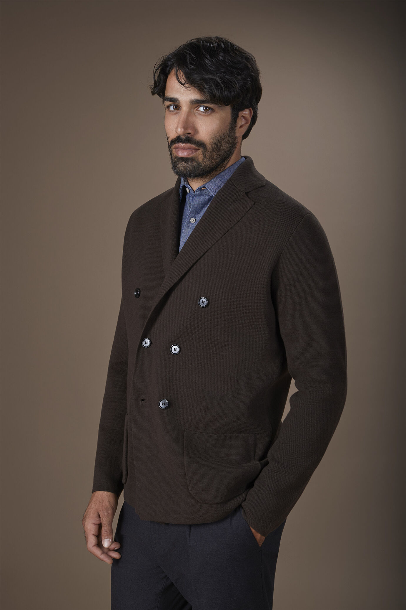 Men's regular fit double-breasted cardigan in 100% cotton jersey Milano Point