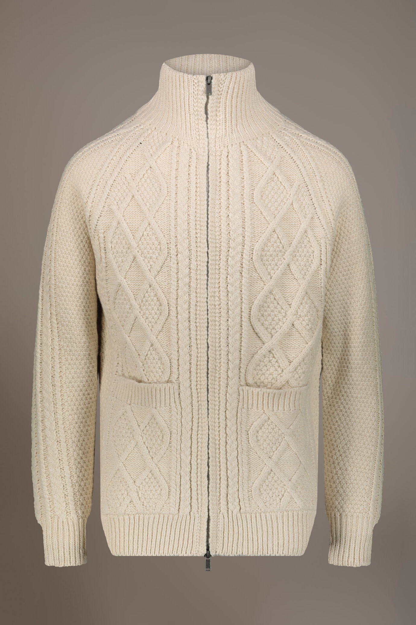 Cardigan collo alto misto lana lavorazione a maglia pesante image number 4