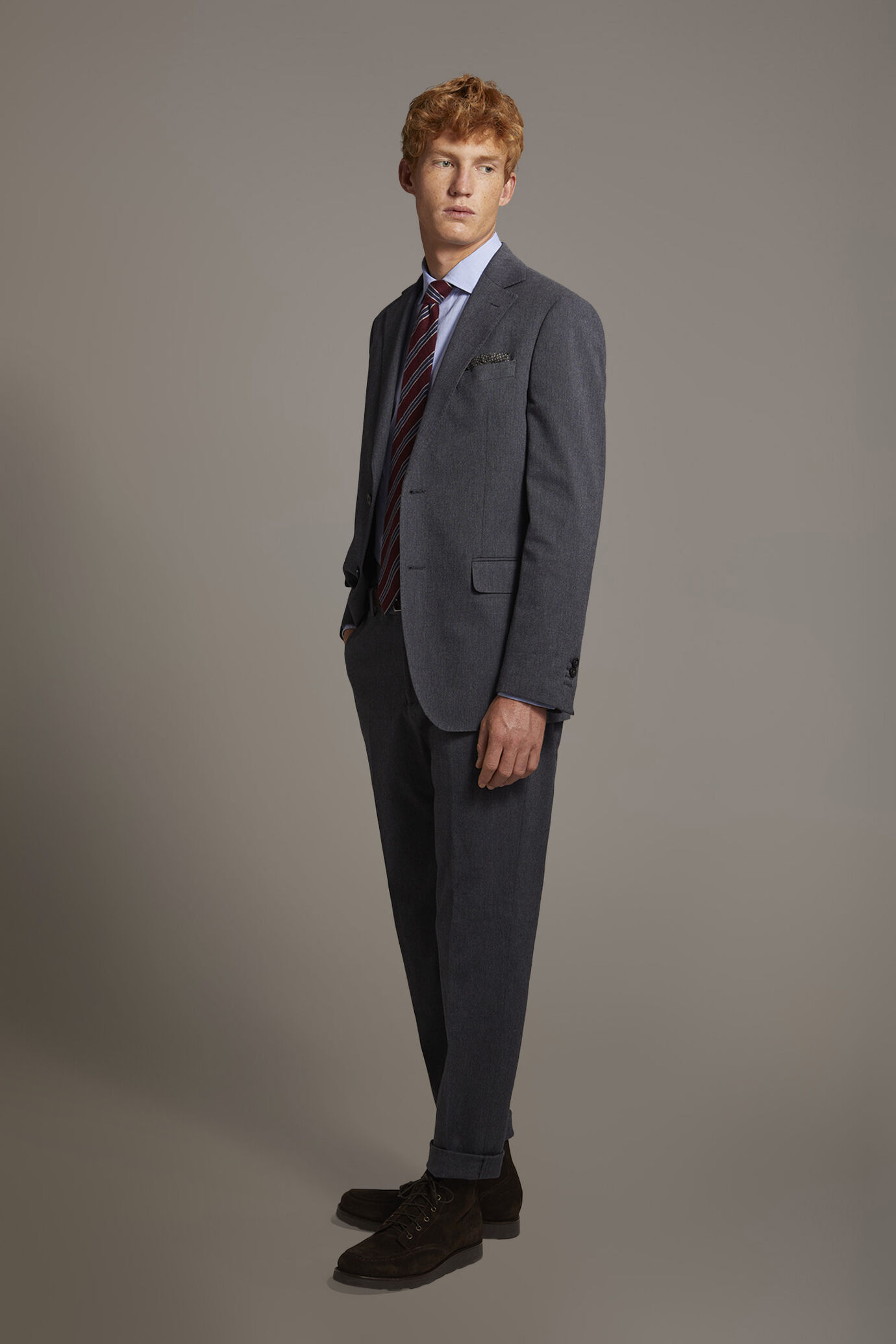 Single-breasted cotton stretch solid color fabric suit image number 1