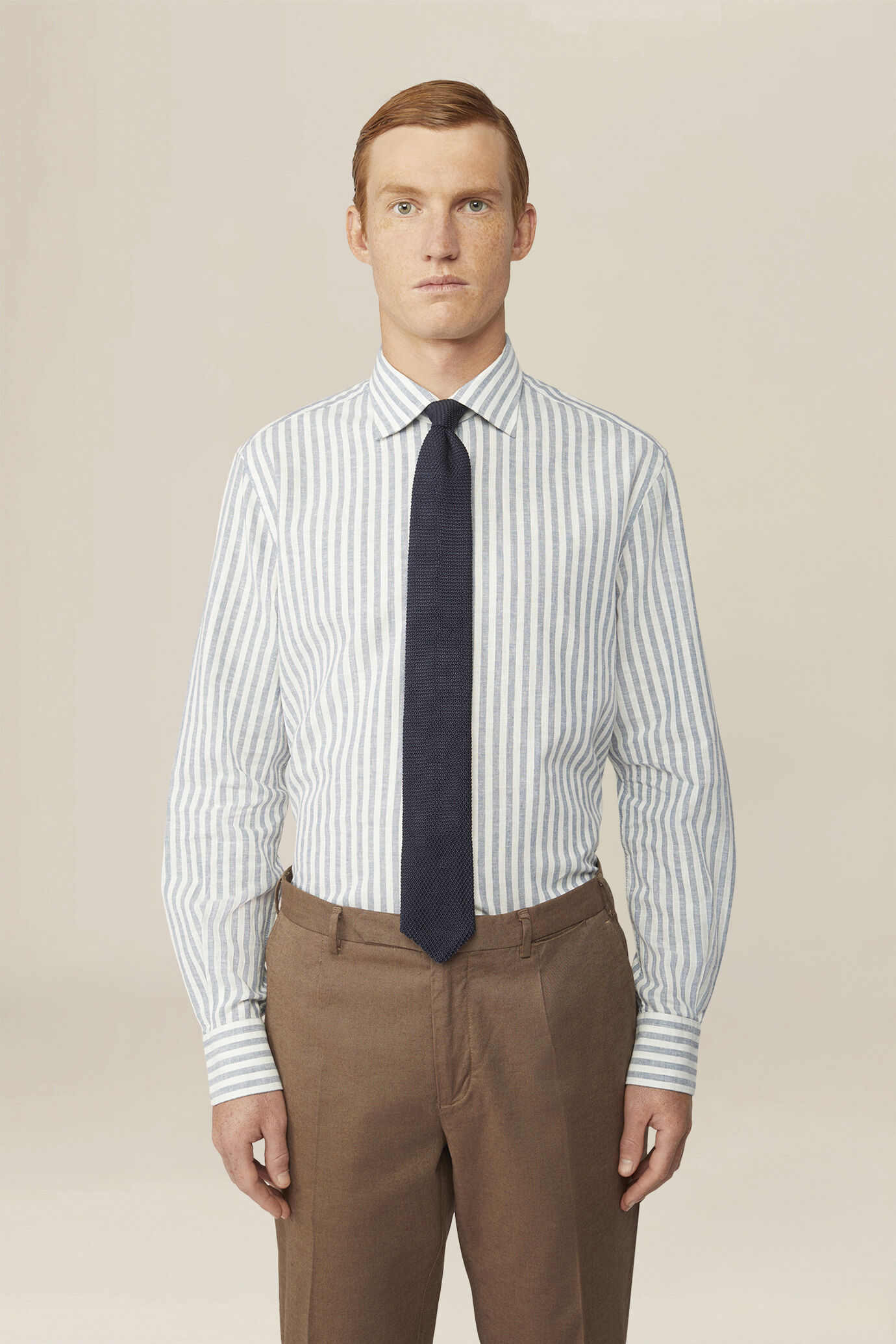 Camicia uomo misto lino cotone righe larghe image number 0