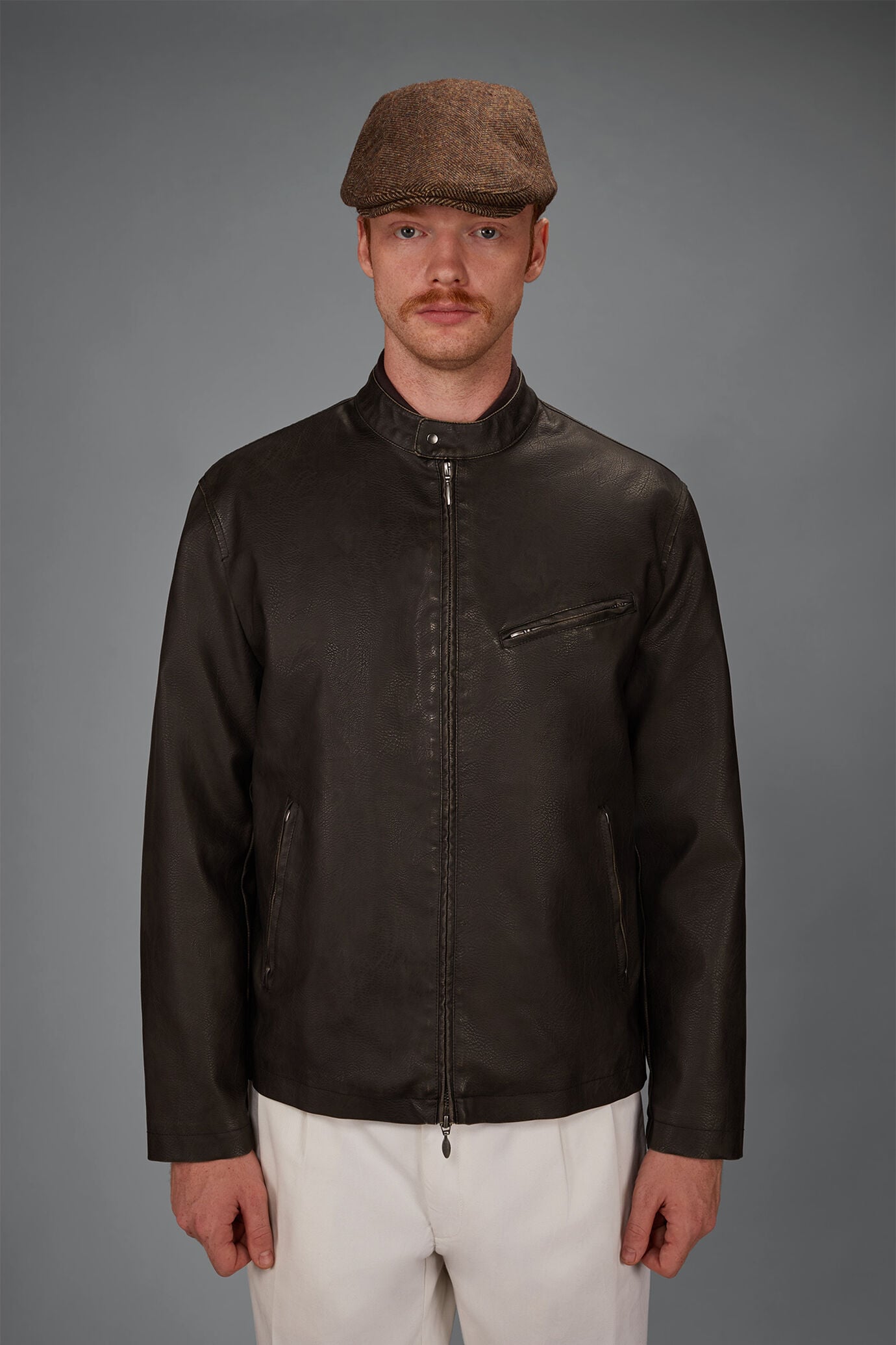 Herren-Bikerjacke aus Kunstleder Ungef&uuml;ttert Regular Fit image number 1
