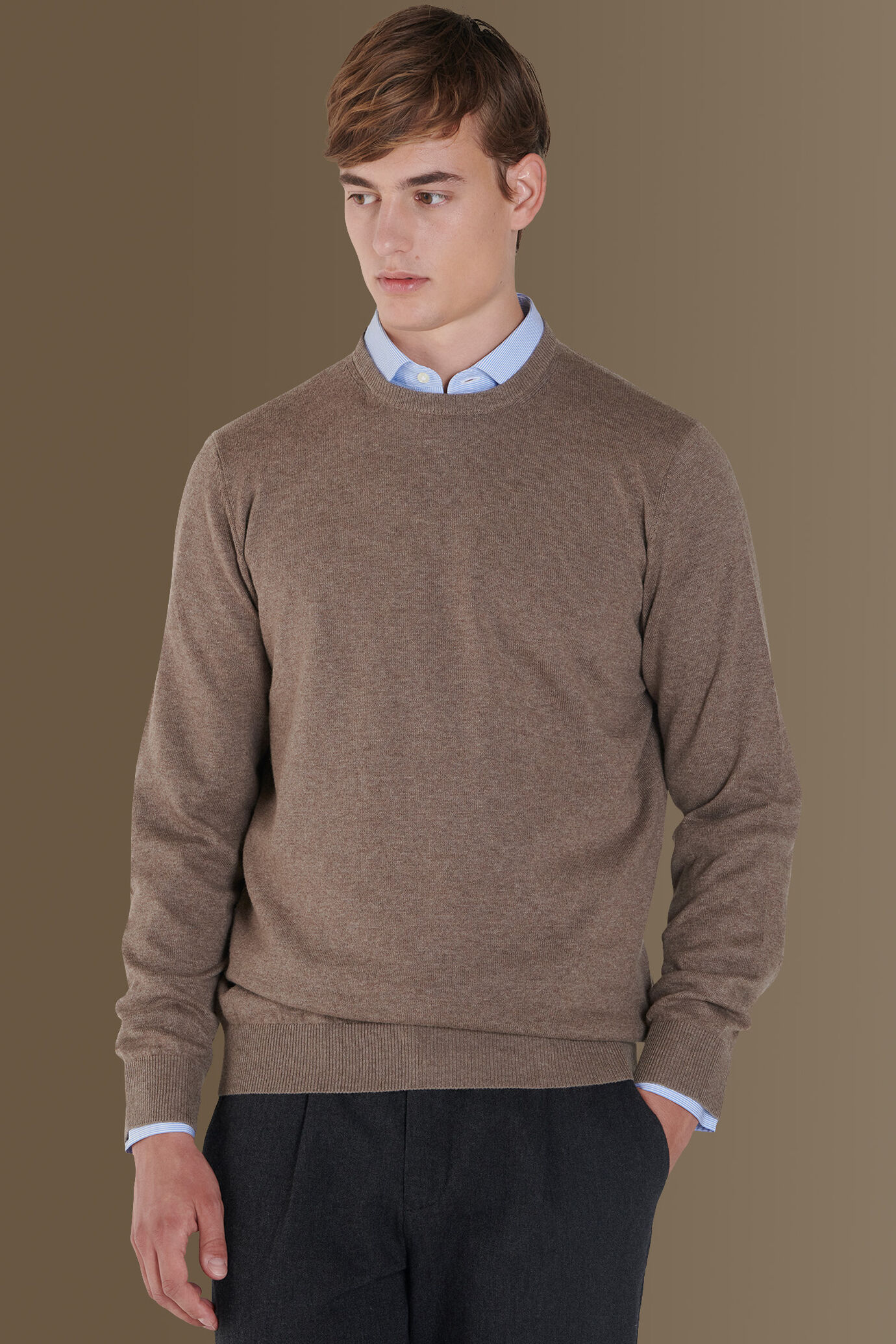 Maglia giro collo misto lana e cotone image number 0