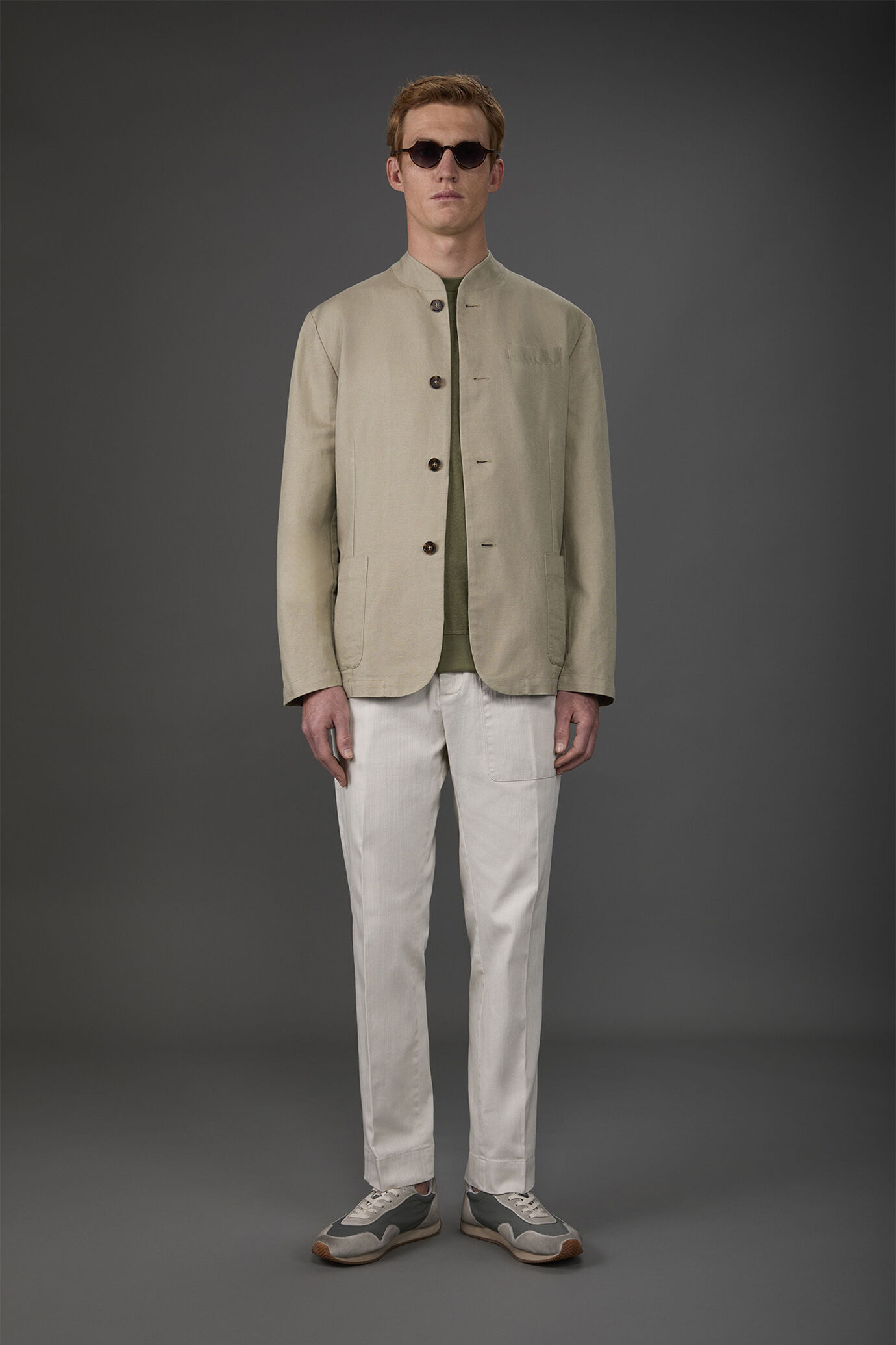 Veste homme à simple boutonnage non doublée, col Mao lin et coton mélangés image number 0