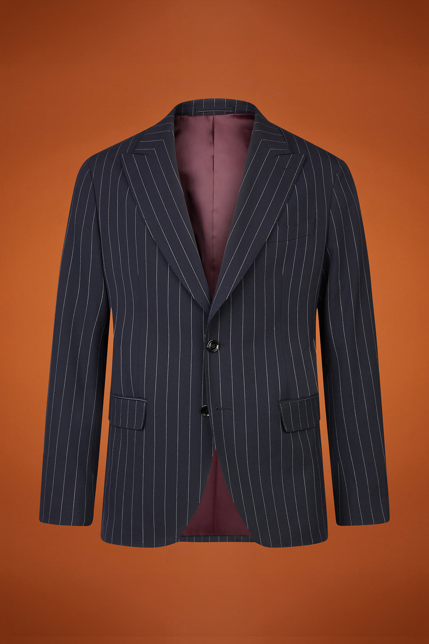 Abito uomo monopetto con giacca classica con rever a lancia in tessuto gessato regular fit image number 4