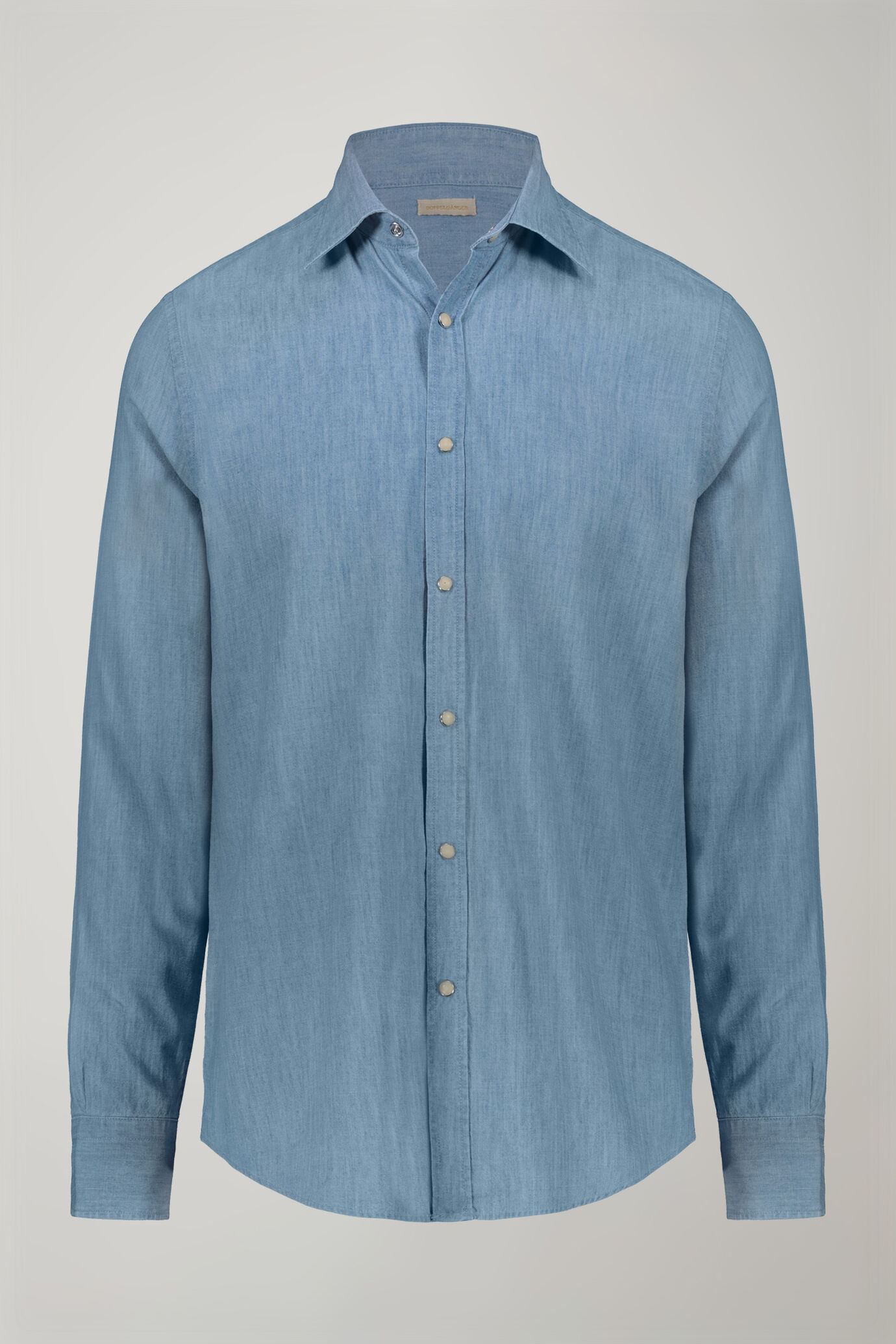 Camicia casual uomo collo classico 100% cotone tessuto chambray denim chiaro comfort fit image number 5