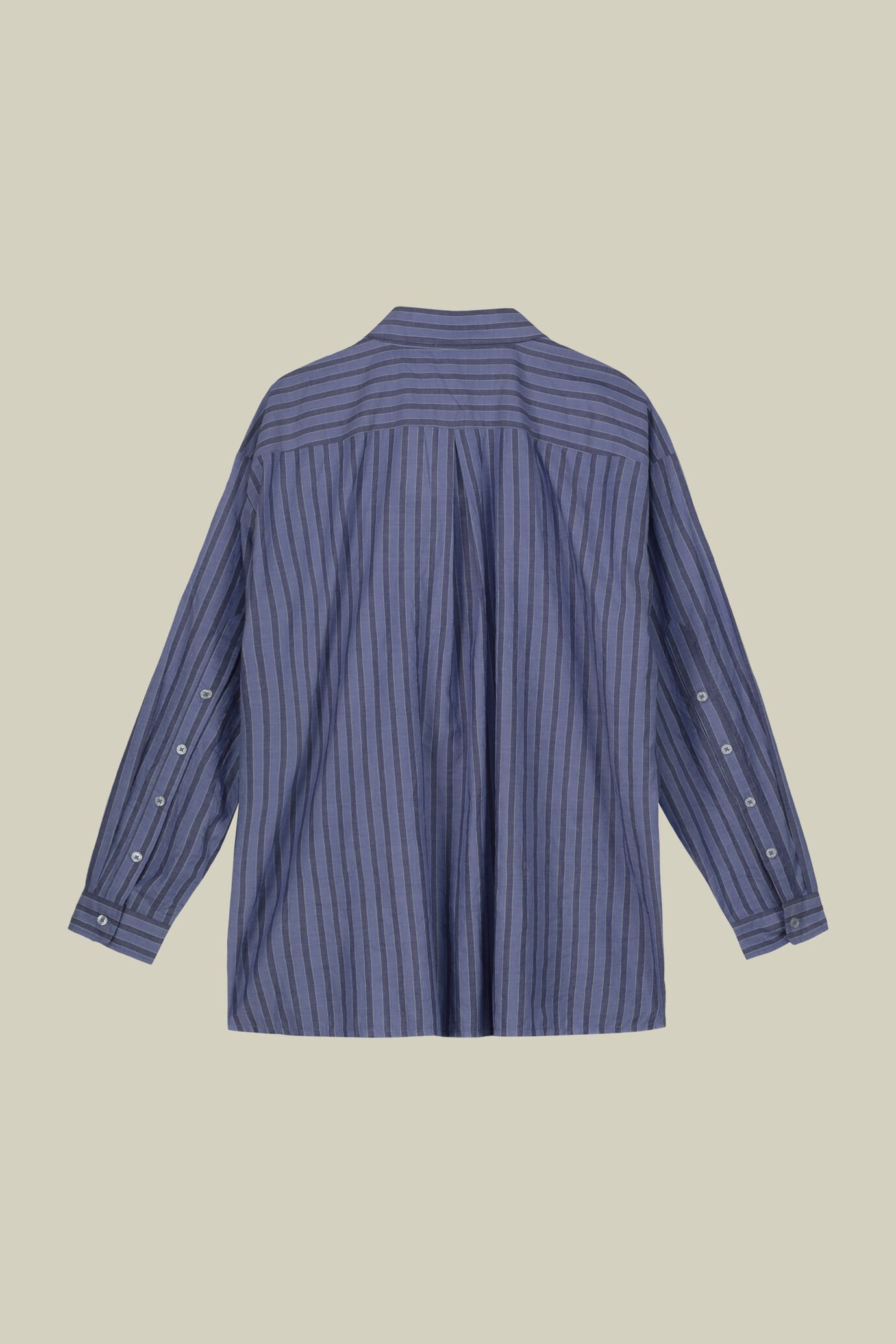 Women's oversized long-sleeved shirt with raw cut at the hem, yarn-dyed stripes image number 5