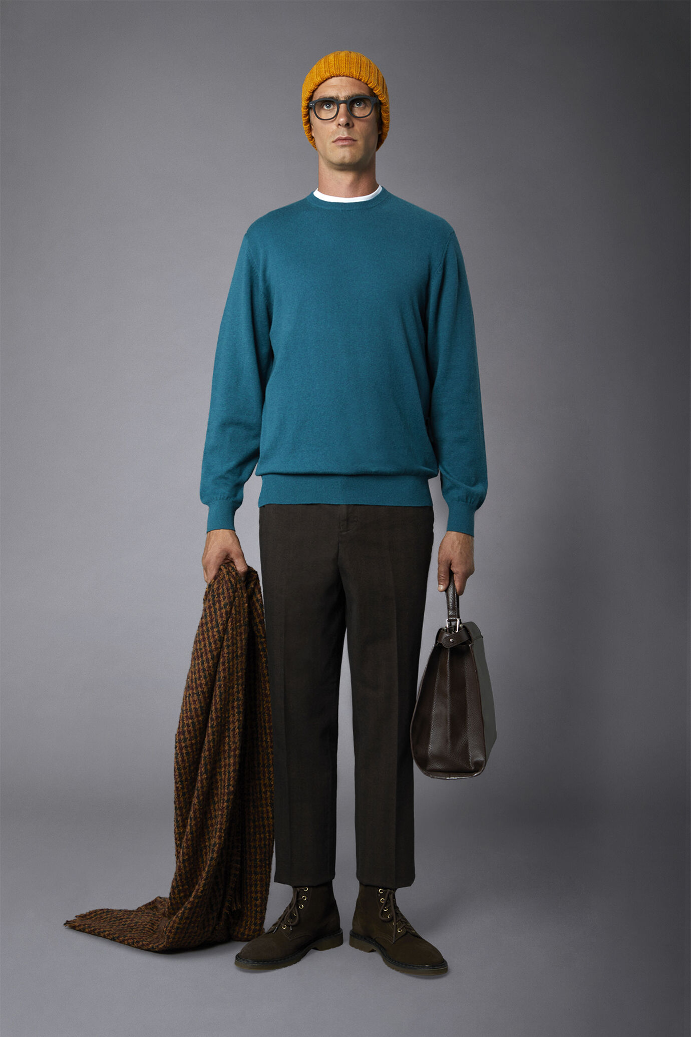 Pullover mit Rundhalsausschnitt aus Wolle und Baumwolle image number 0