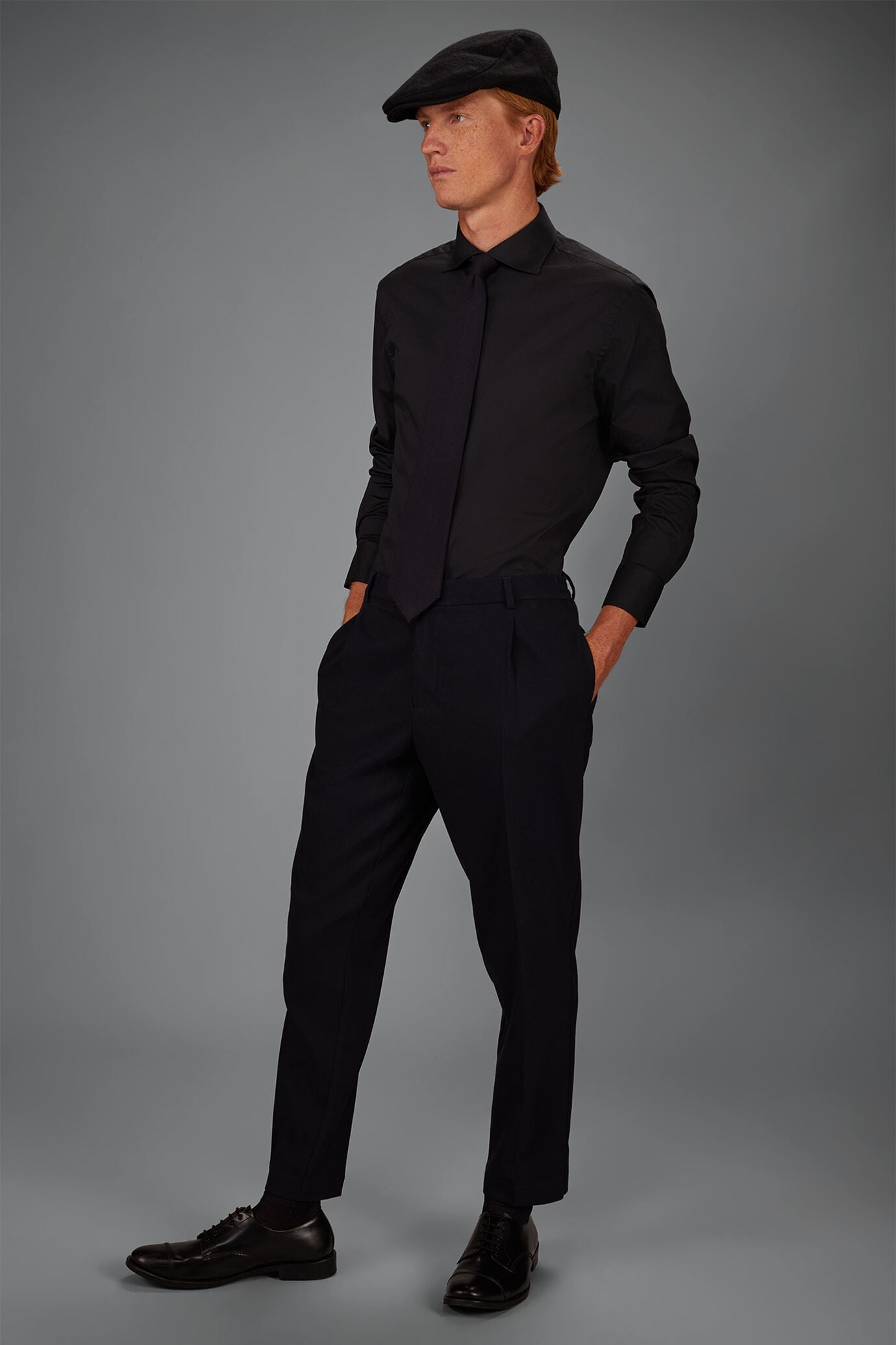 Men's 100% cotton French collar classic shirt stretch slub fabric image number 0