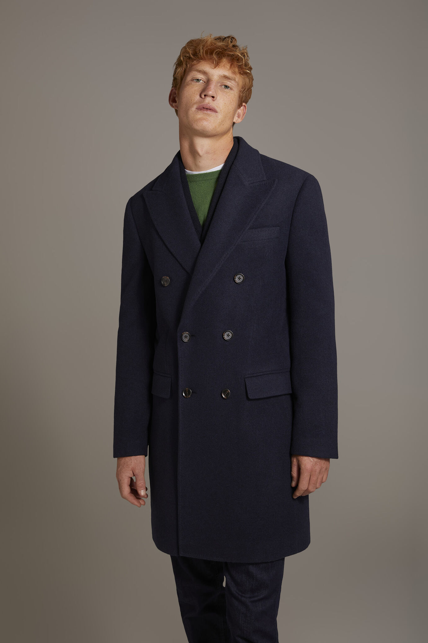 Cappotto classico doppiopetto misto lana lavorazione jersey image number 2