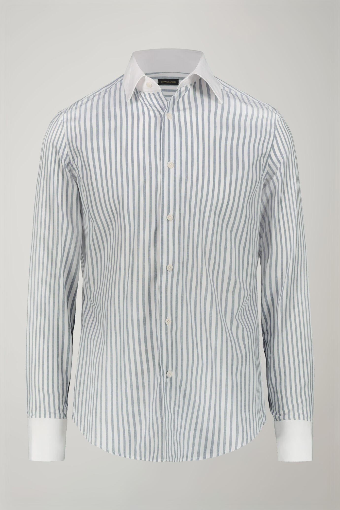 Camicia uomo collo classico 100% cotone tessuto tinto filo riga larga regular fit image number 4