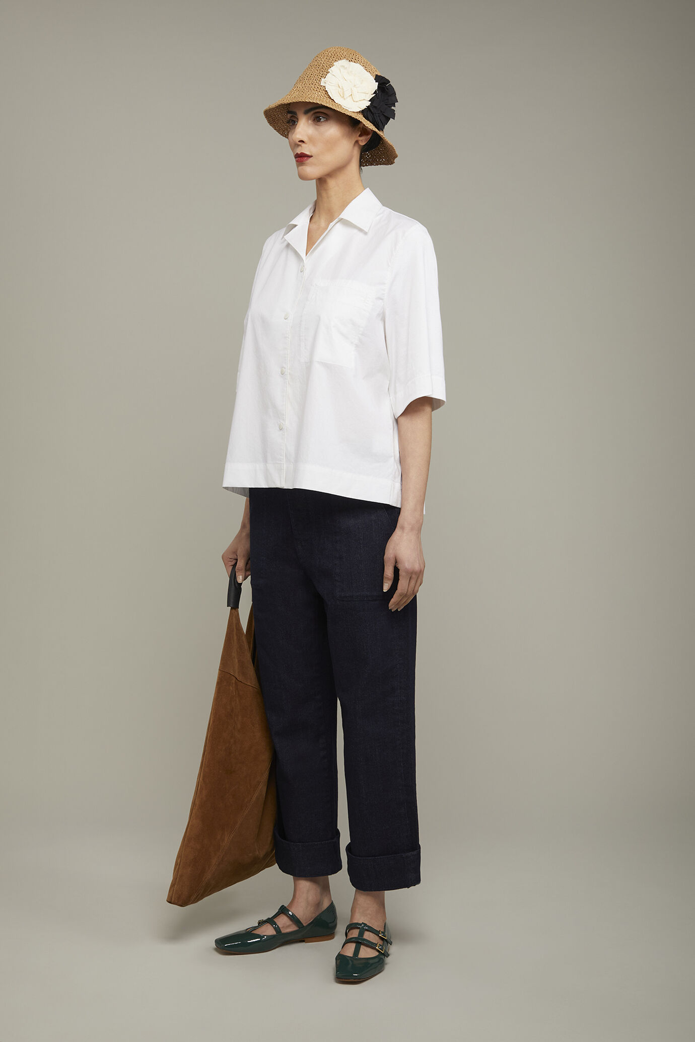 Camicia donna con due tessuti a contrasto image number 1