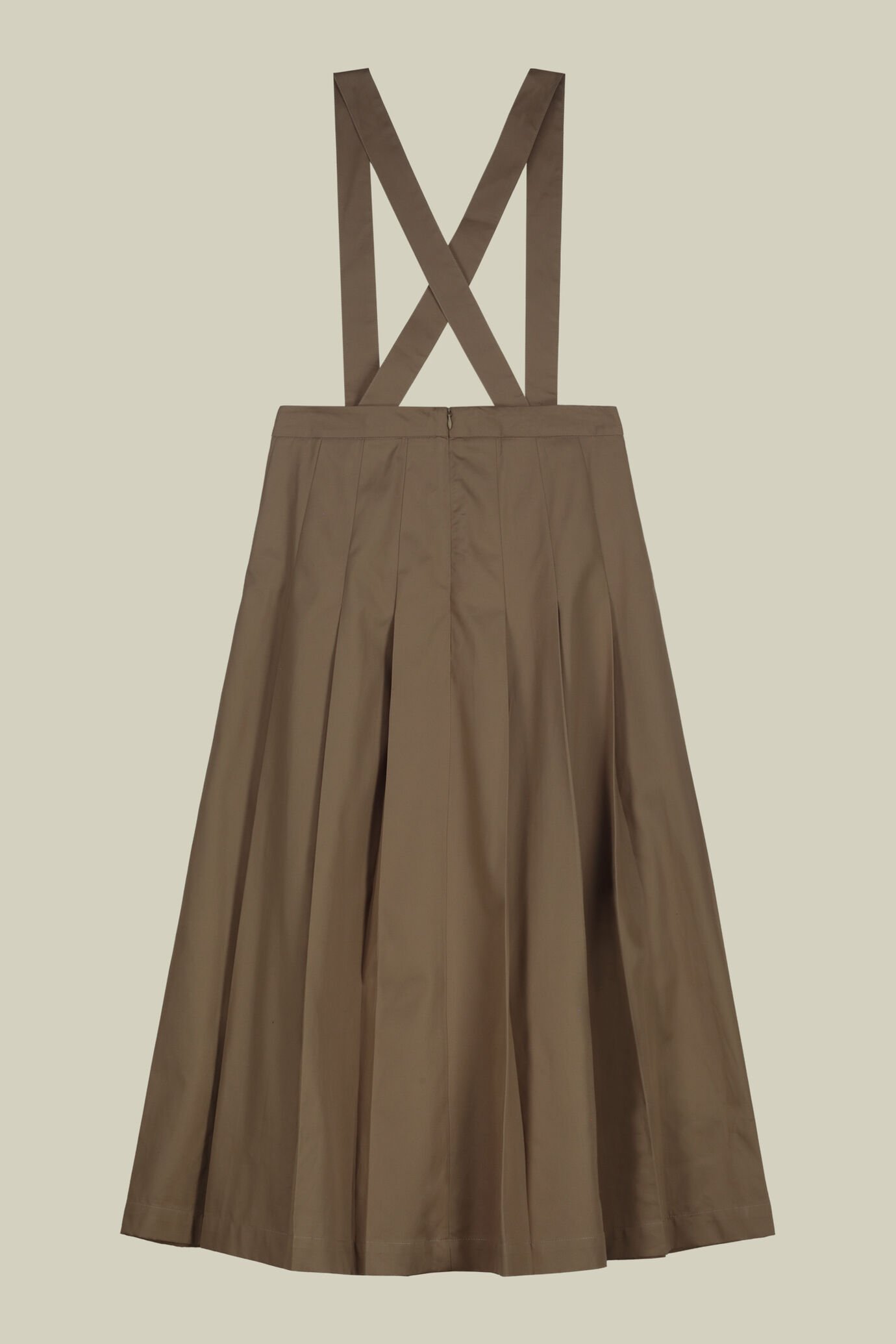 Jupe longue plissée pour femme en lin et coton mélangés avec bretelles amovibles image number 5