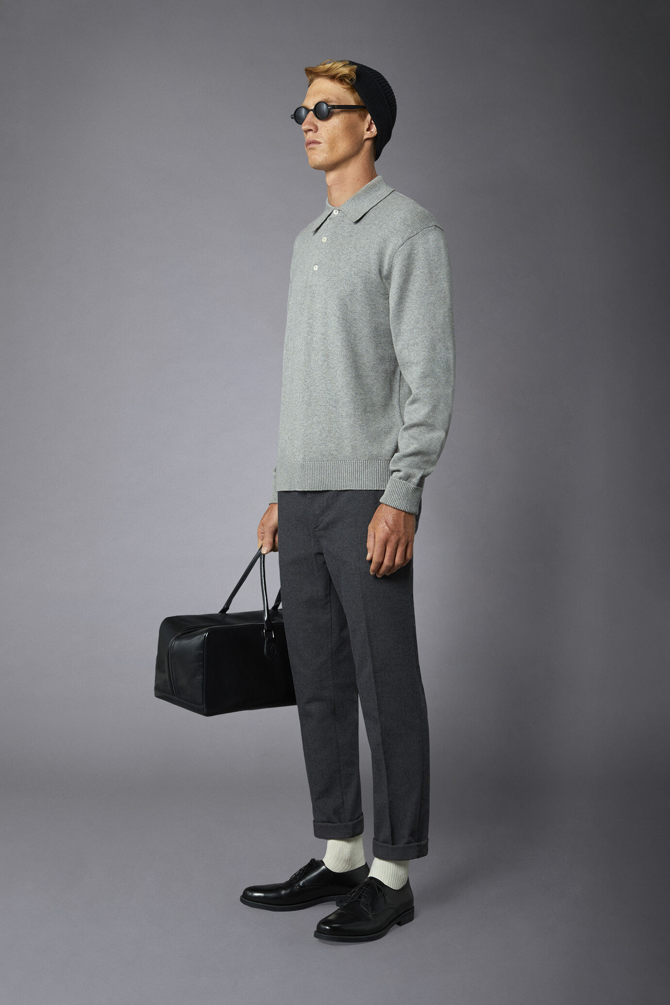 Polo in maglia uomo manica lunga in lana e cotone regular fit image number 1