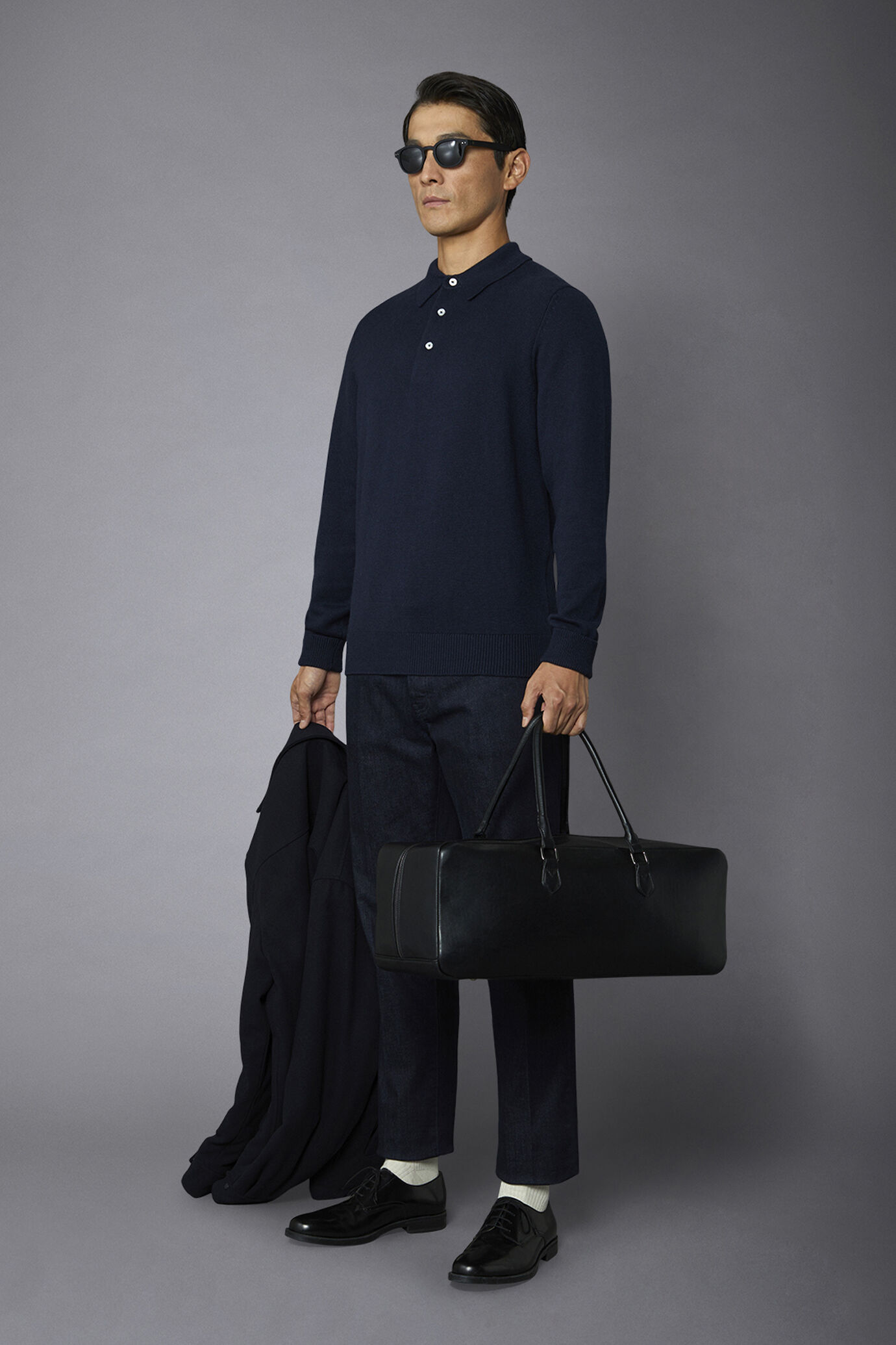 Polo in maglia uomo manica lunga in lana e cotone regular fit image number 1
