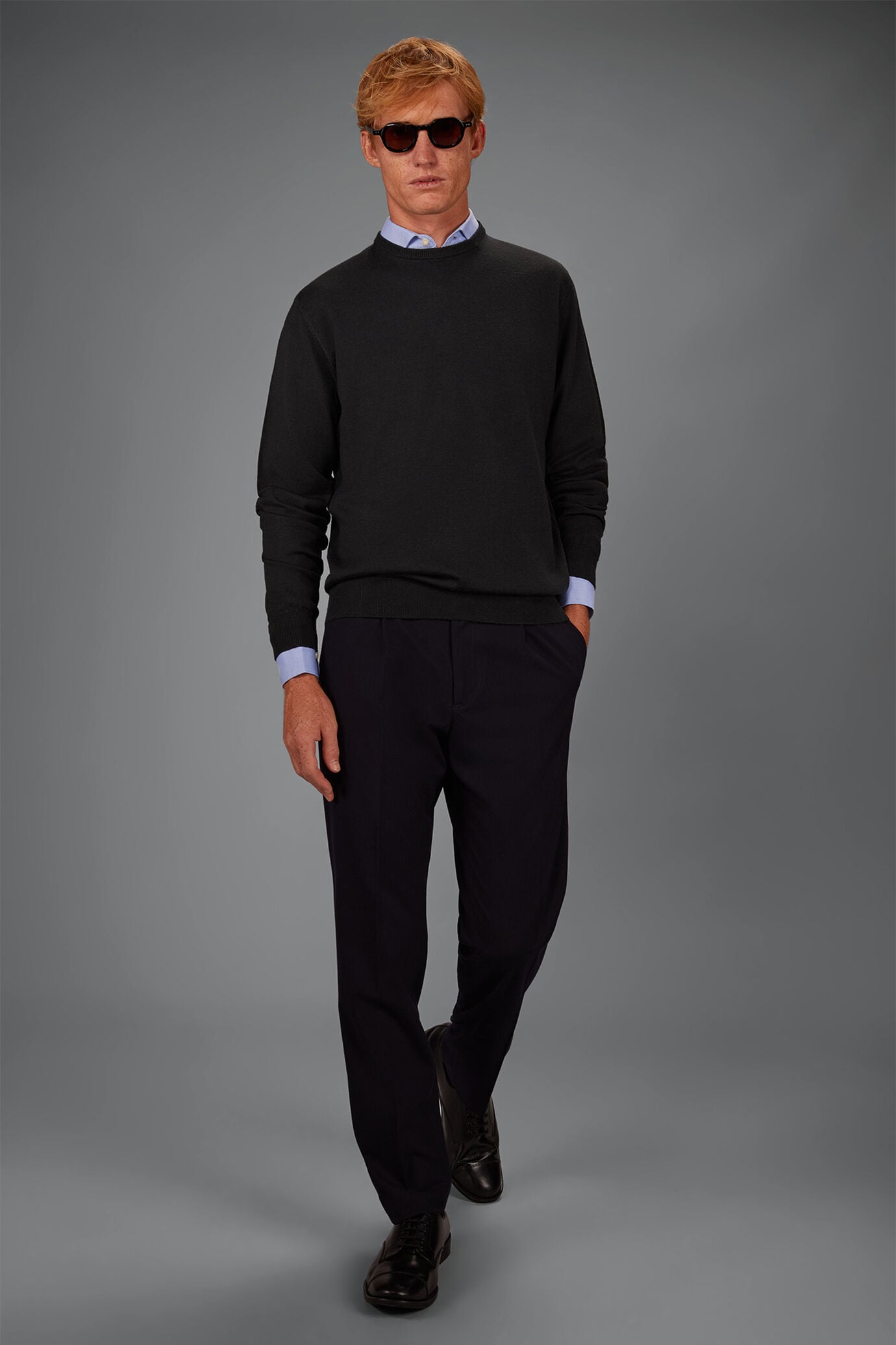 Men&rsquo;s Round Neck jumper in 100% merino wool regular fit
