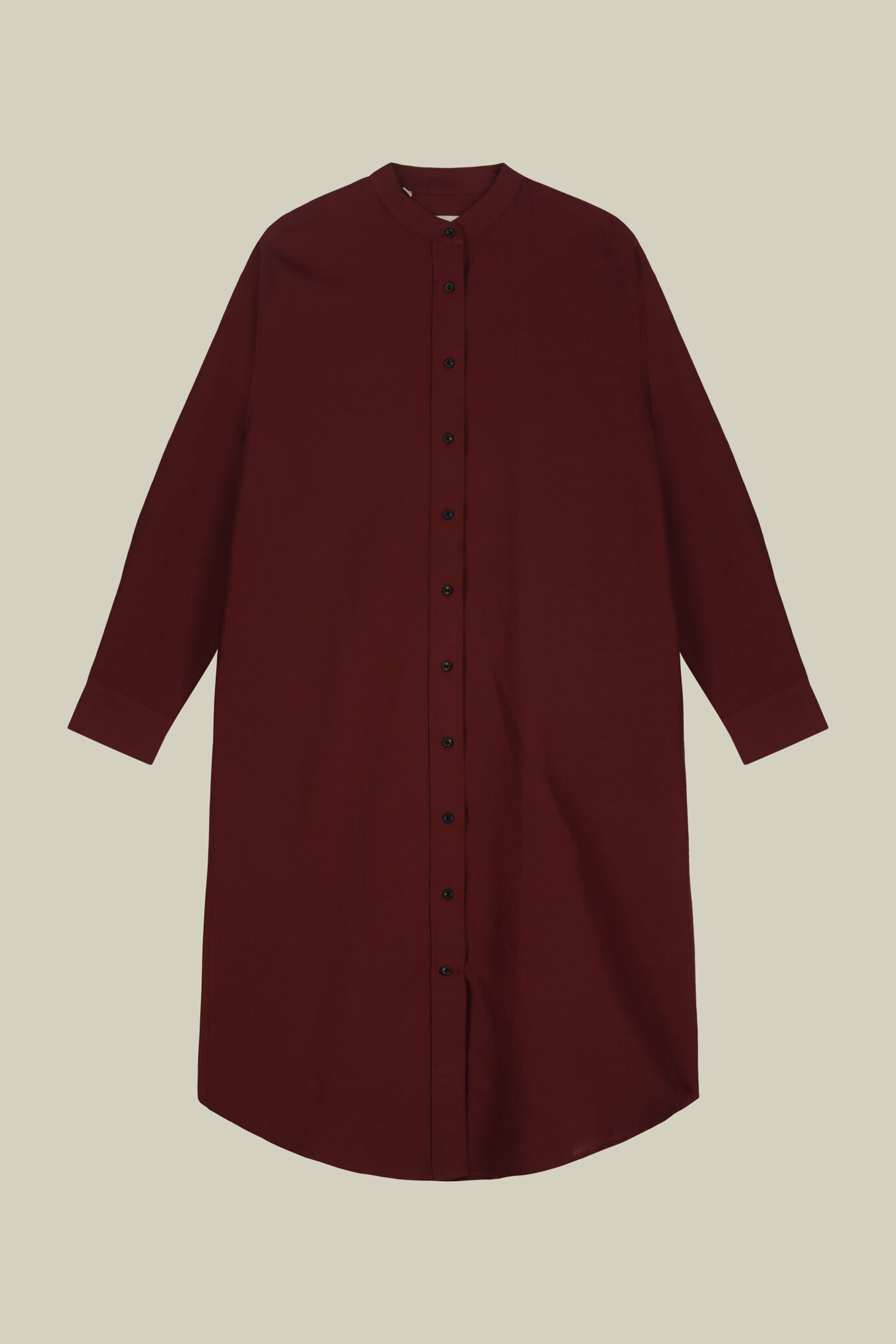 Midi shirt dress with long sleeves and mandarin neckline