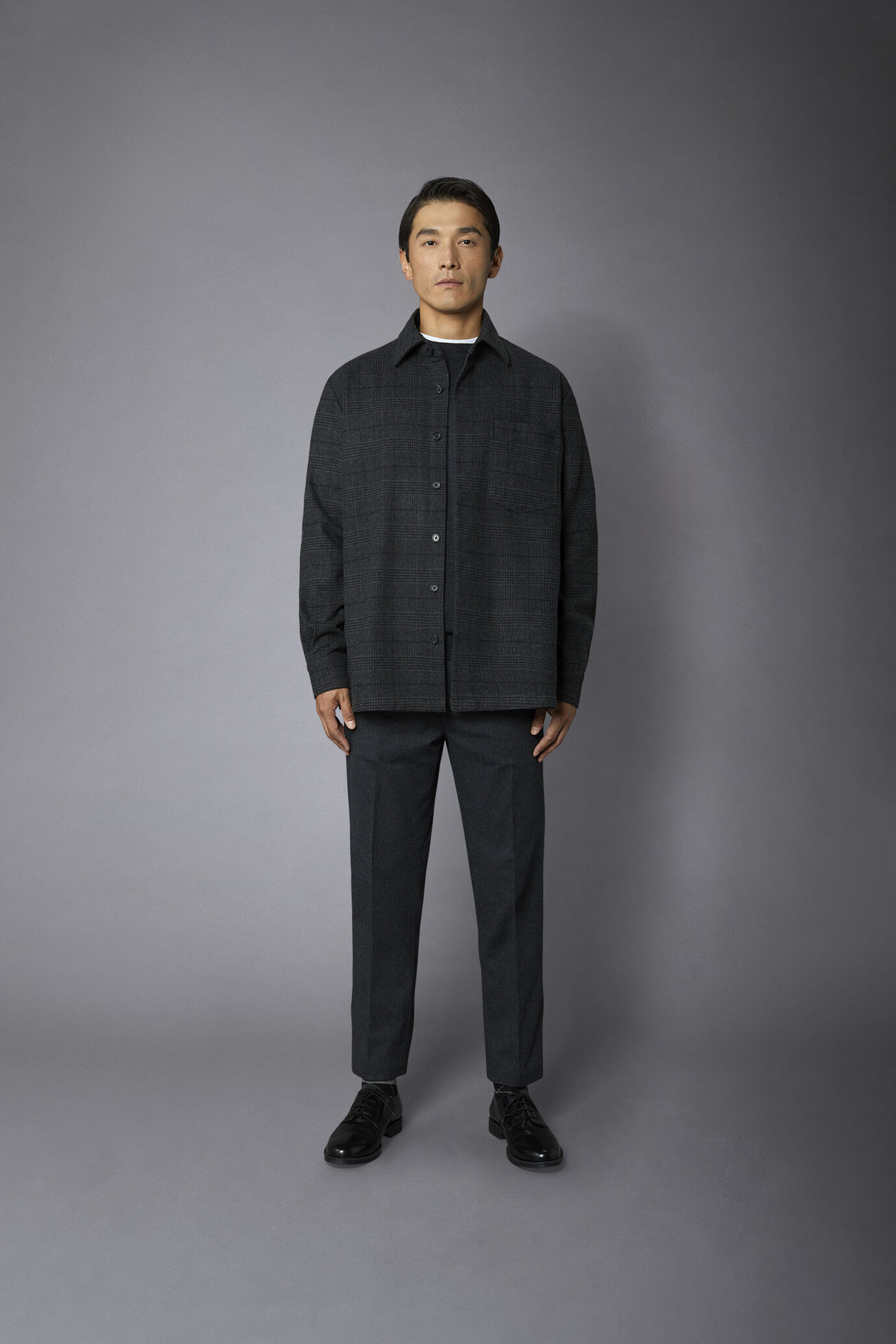 Men's shirt jacket wool blend checked fabric regular fit image number 3