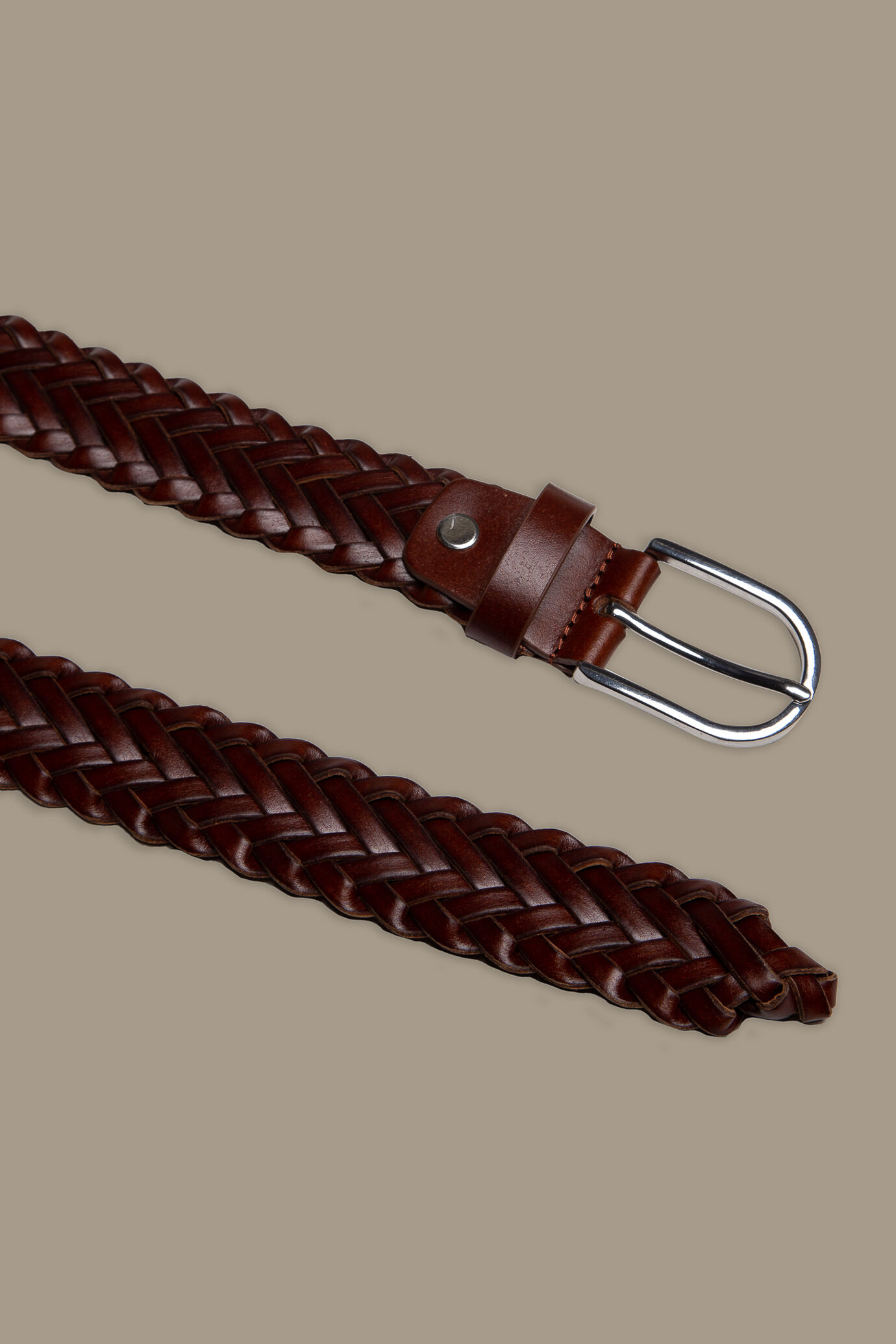 Cintura intrecciata uomo 100% pelle cognac image number 0