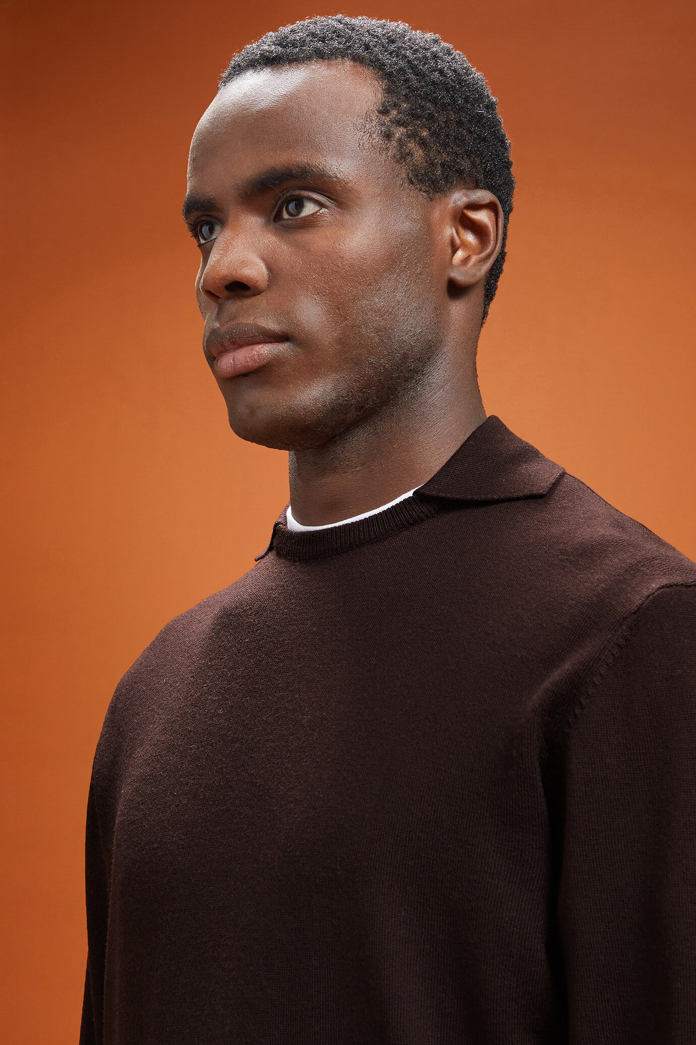Men's regular fit crew neck jumper in 100% extra fine merino wool with a polo collar image number 3