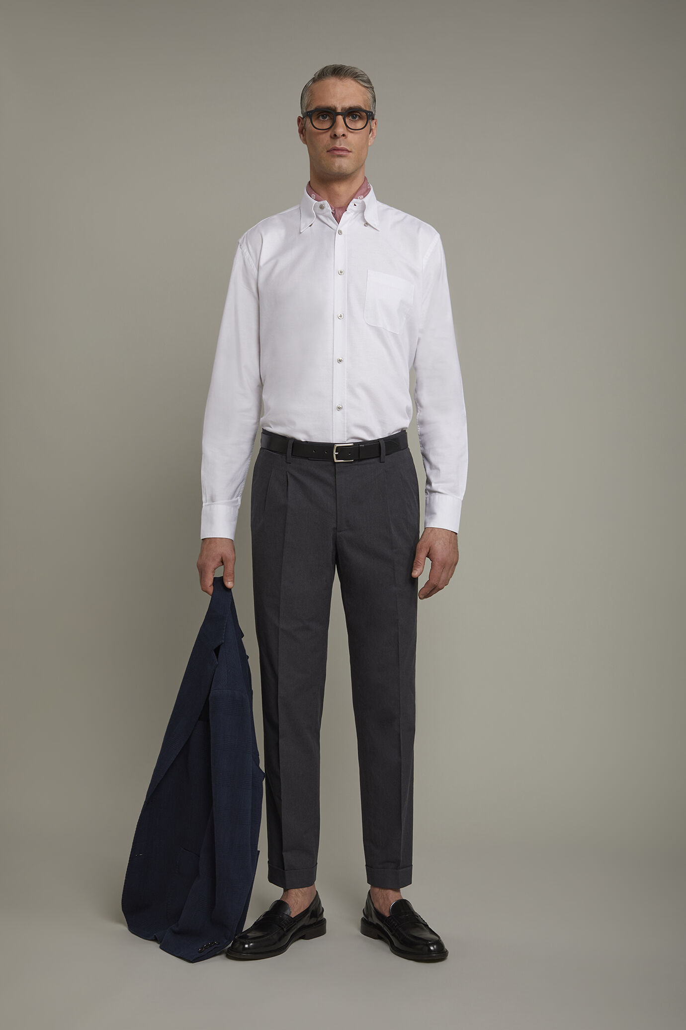 Camicia classica uomo collo button down tessuto Oxford rigato ultra leggero tinta unita comfort fit