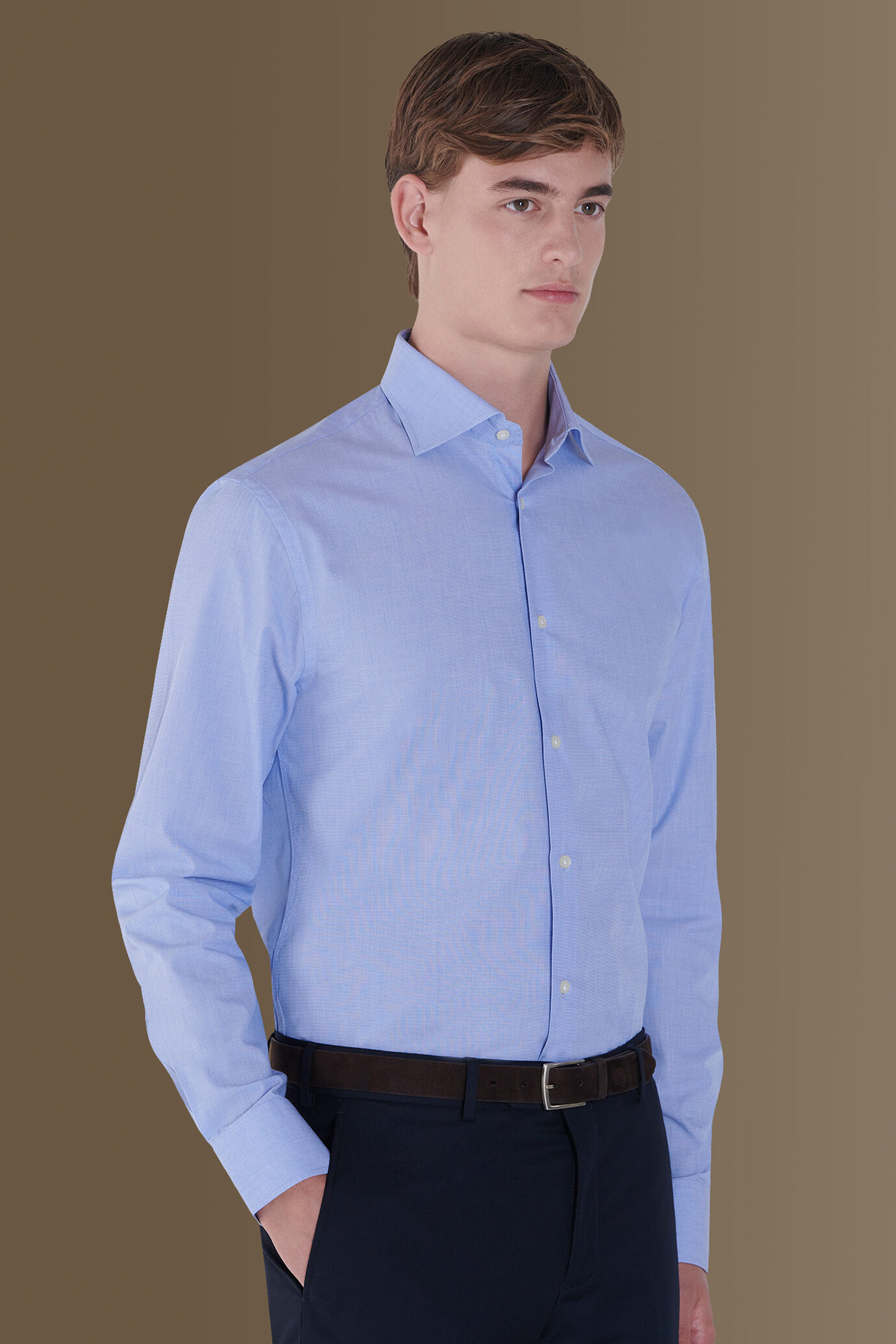 Camicia classica uomo collo francese 100% cotone sky fil-a-fil image number 2