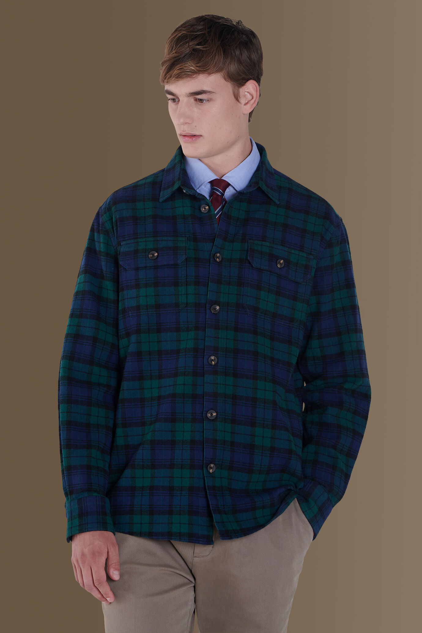 Overshirt uomo bicolore 100% cotone tessuto blackwatch image number 1