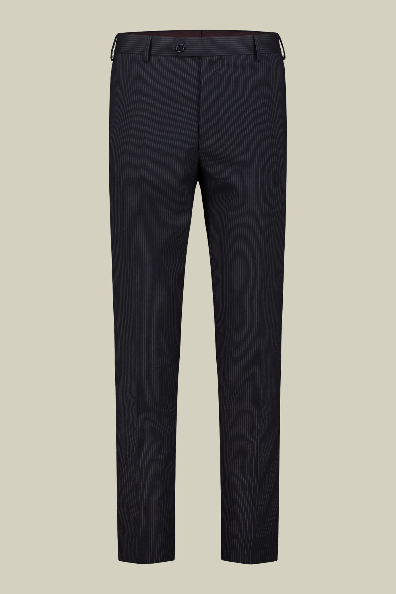 Single-breasted men's suit with flat front trousers in a pinstripe fabric image number 6