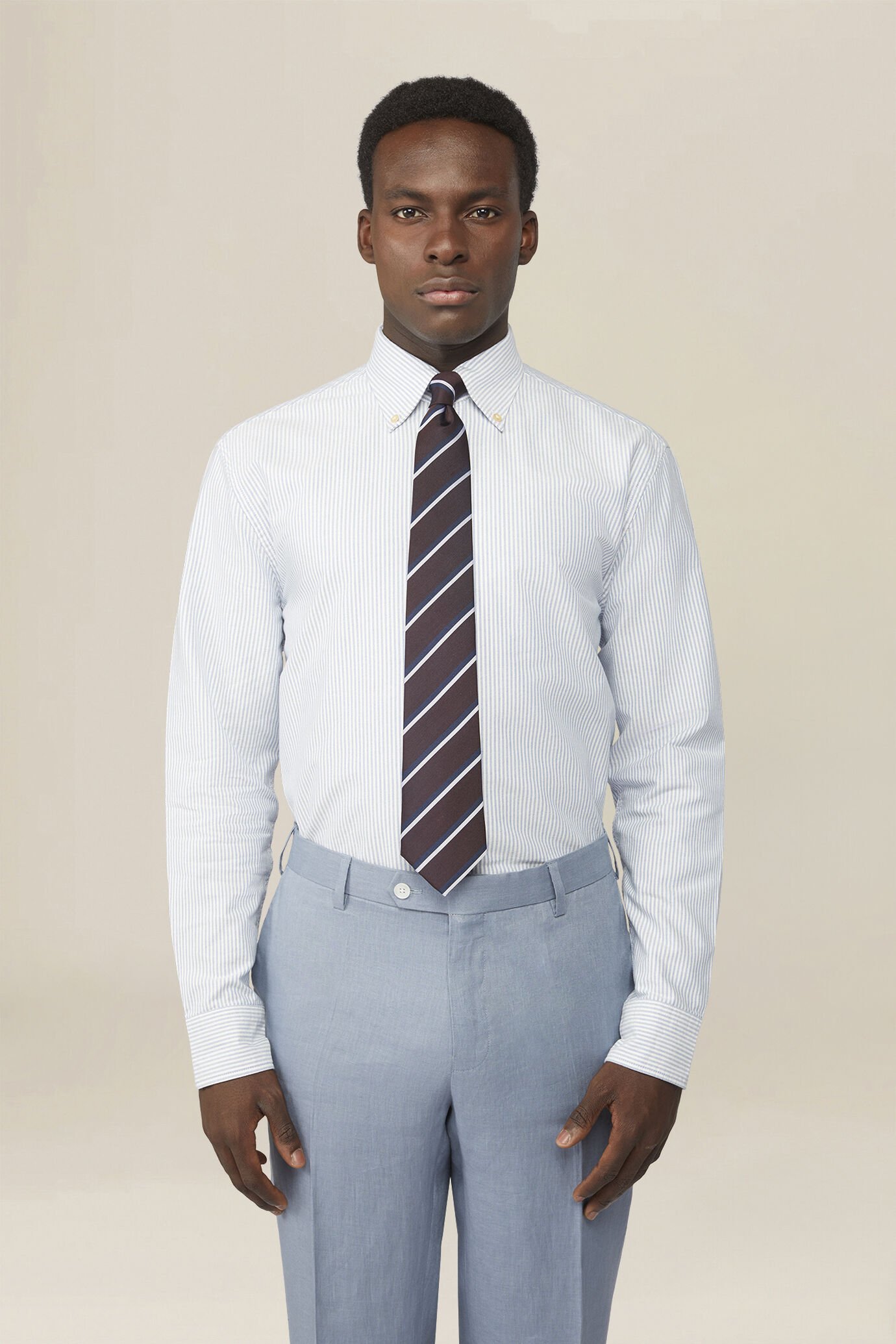 Herrenhemd aus 100 % Baumwolle Oxford mit Streifen und Button-Down-Kragen image number 0