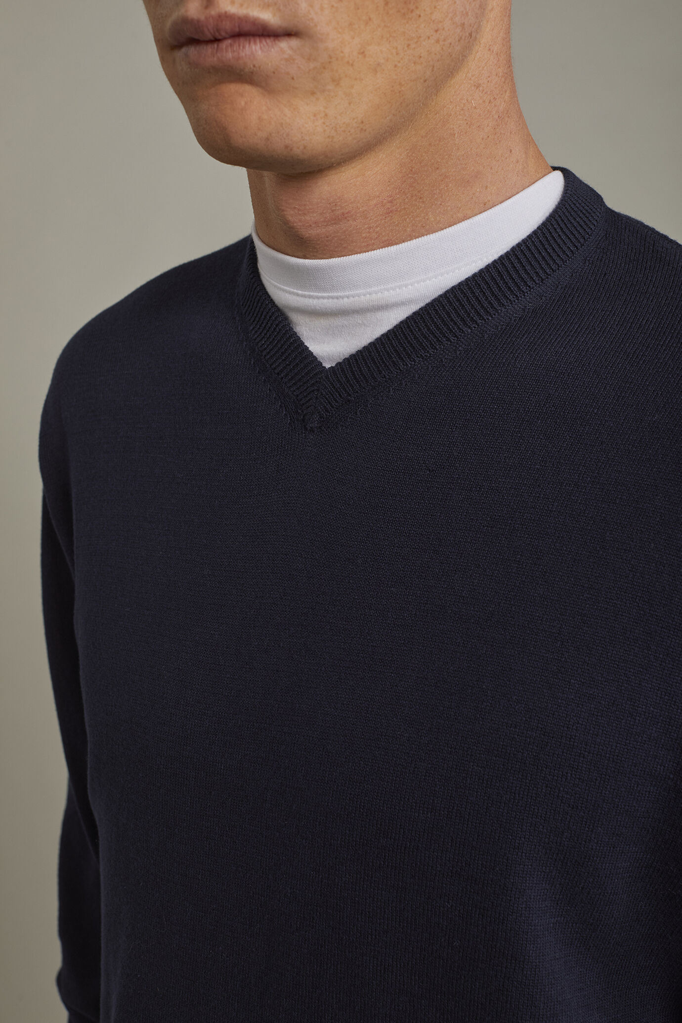 Herren-Pullover mit V-Ausschnitt aus 100 % Baumwolle in normaler Passform image number 3