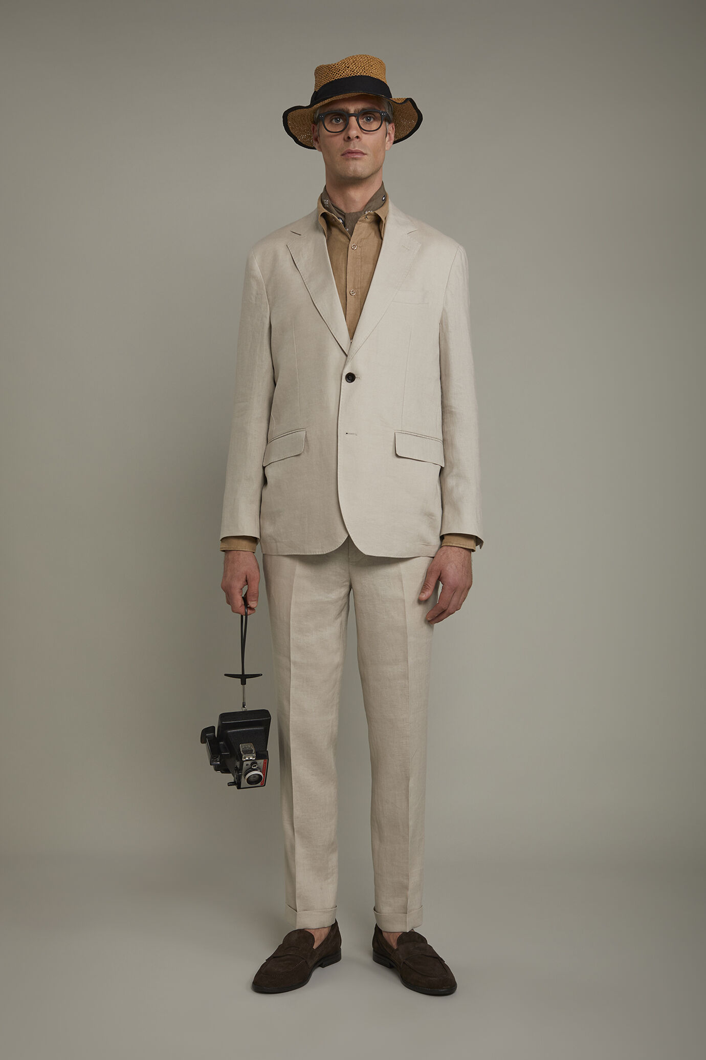 Men's single-breasted 100% linen regular fit suit image number 0