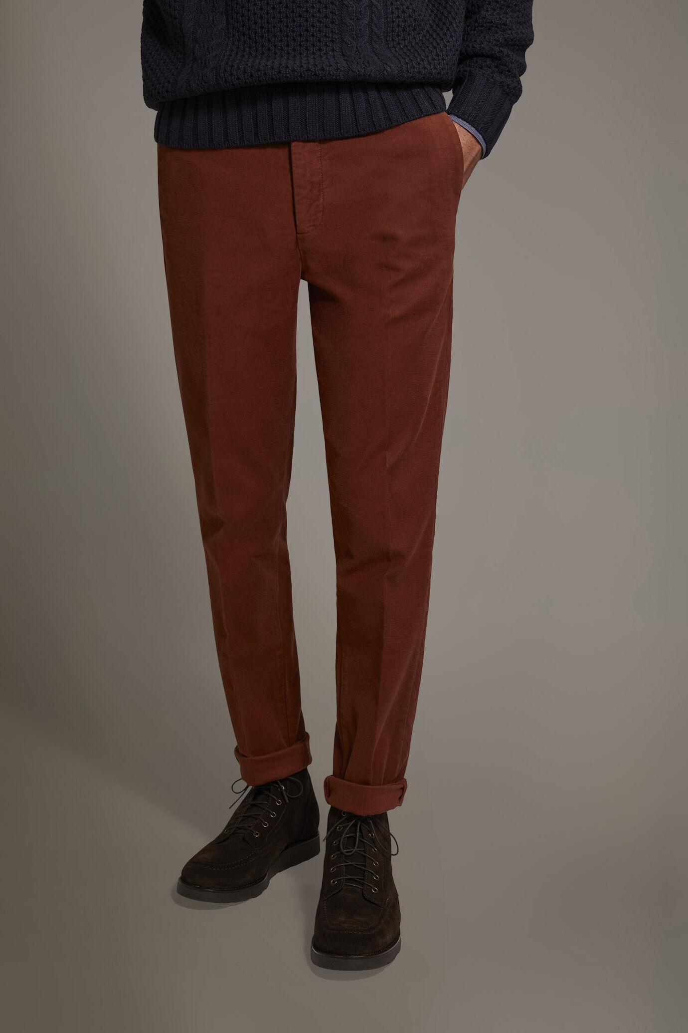 Regular fit chino trousers in moleskin fabric image number 2