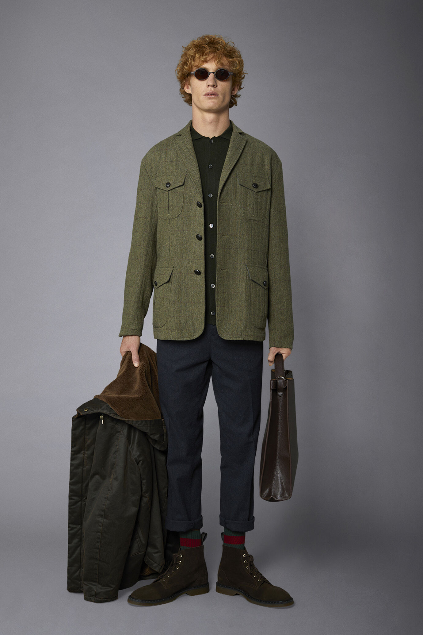 Geschlechtsneutrale field jacket aus Wollmischung mit Fischgrätmuster in normaler Passform
