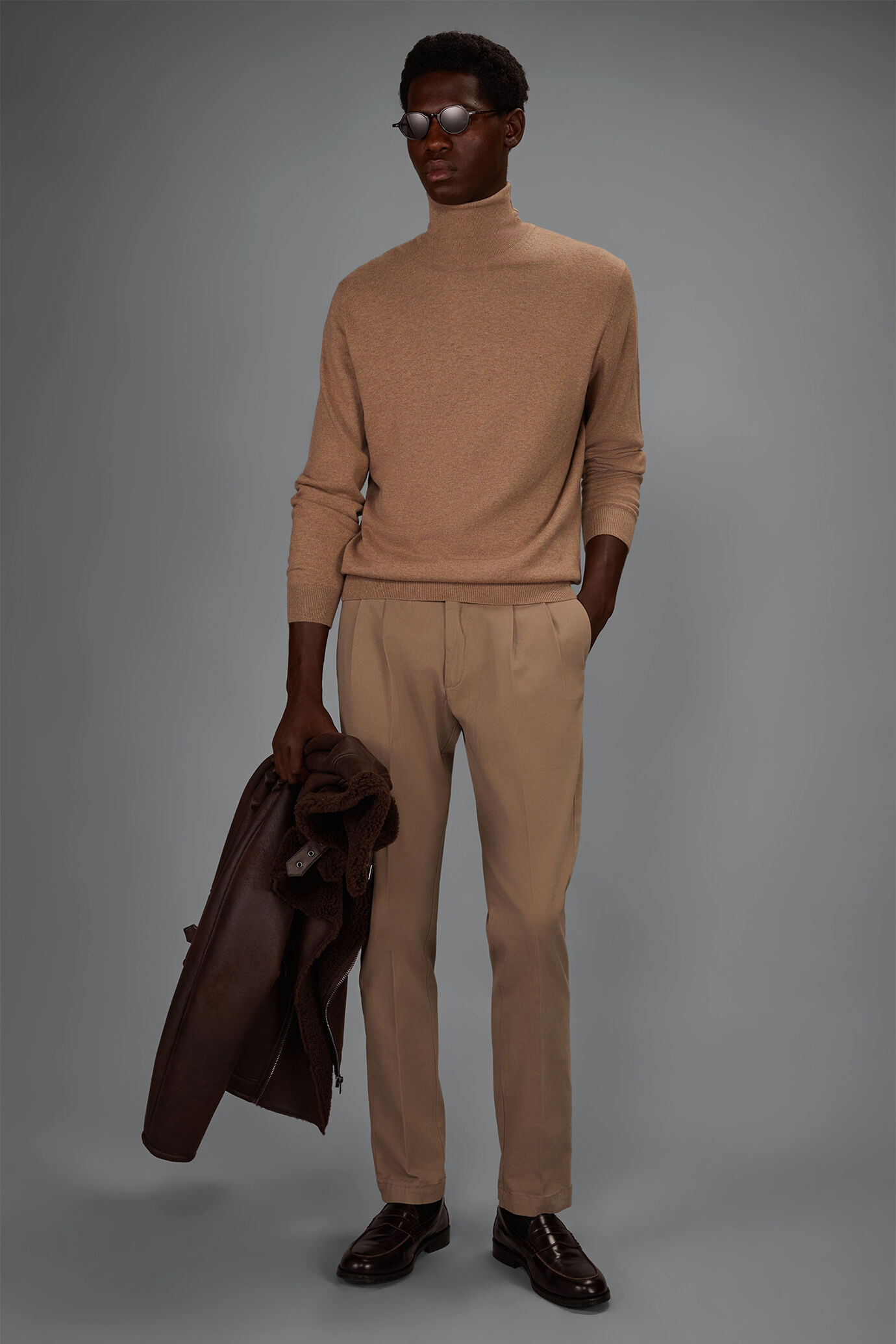 Men's regular fit high neck jumper in wool and cotton