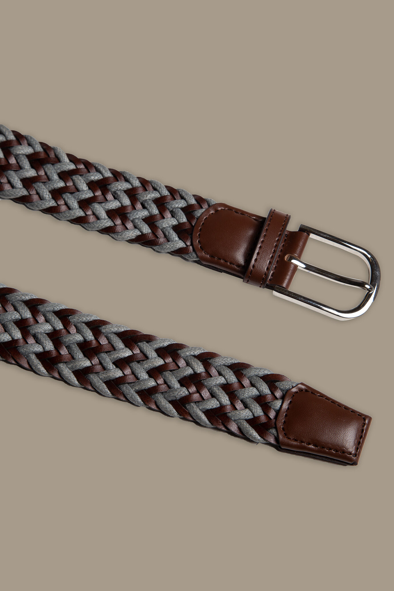 Cintura uomo bicolore intrecciata in pelle e cotone image number 1