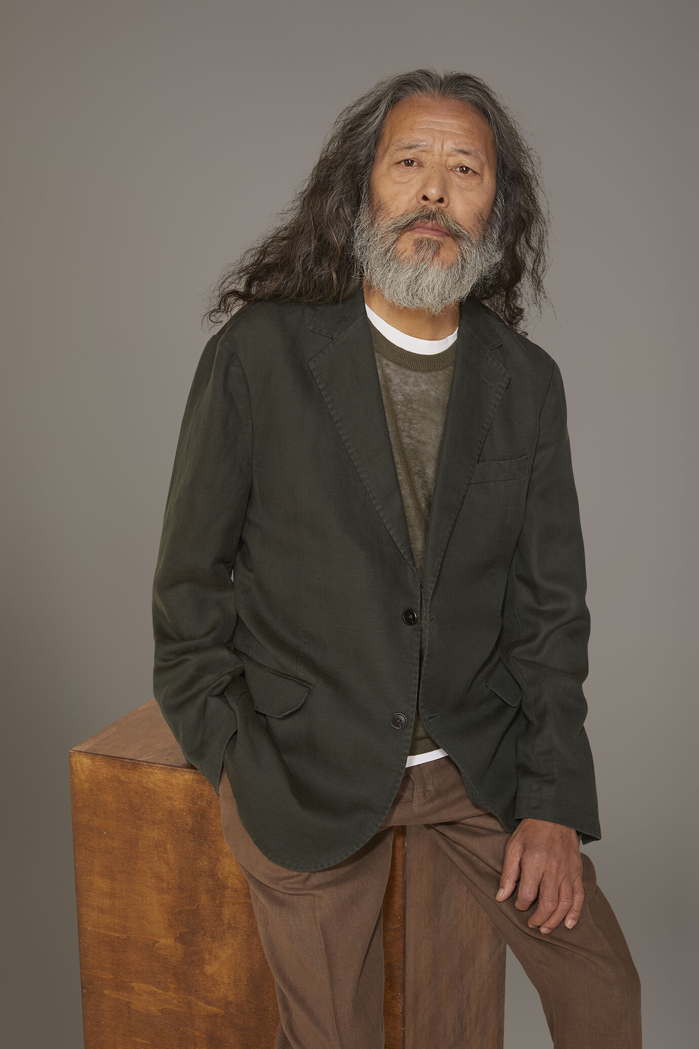 Single breasted linen blend jacket with flap pocket image number 0