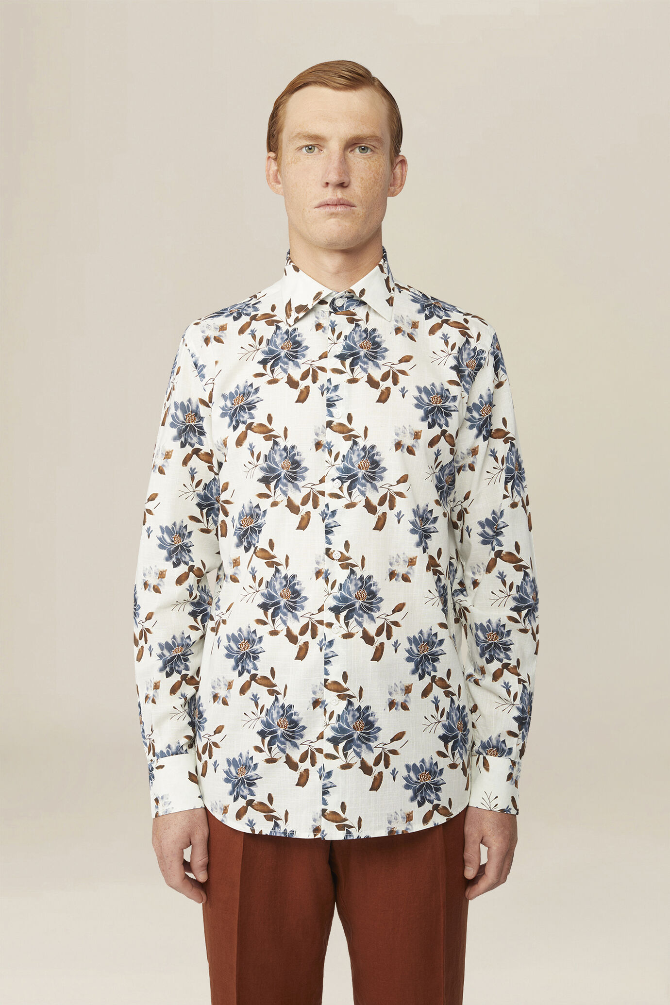 Camicia uomo casual in tessuto floreale 100% cotone image number 0