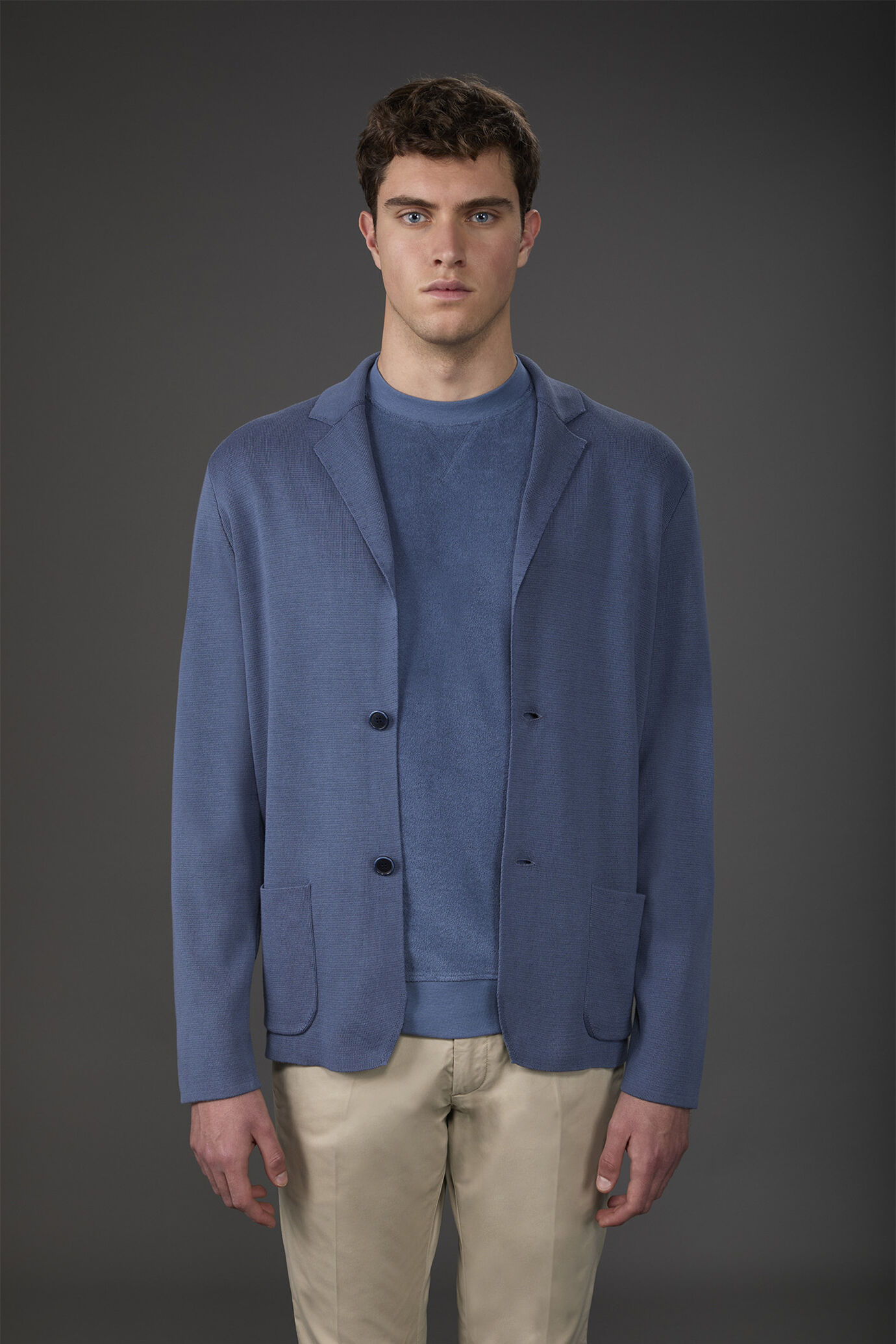 Men's cardigan with patch pockets, 100% cotton milano rib knit image number 0