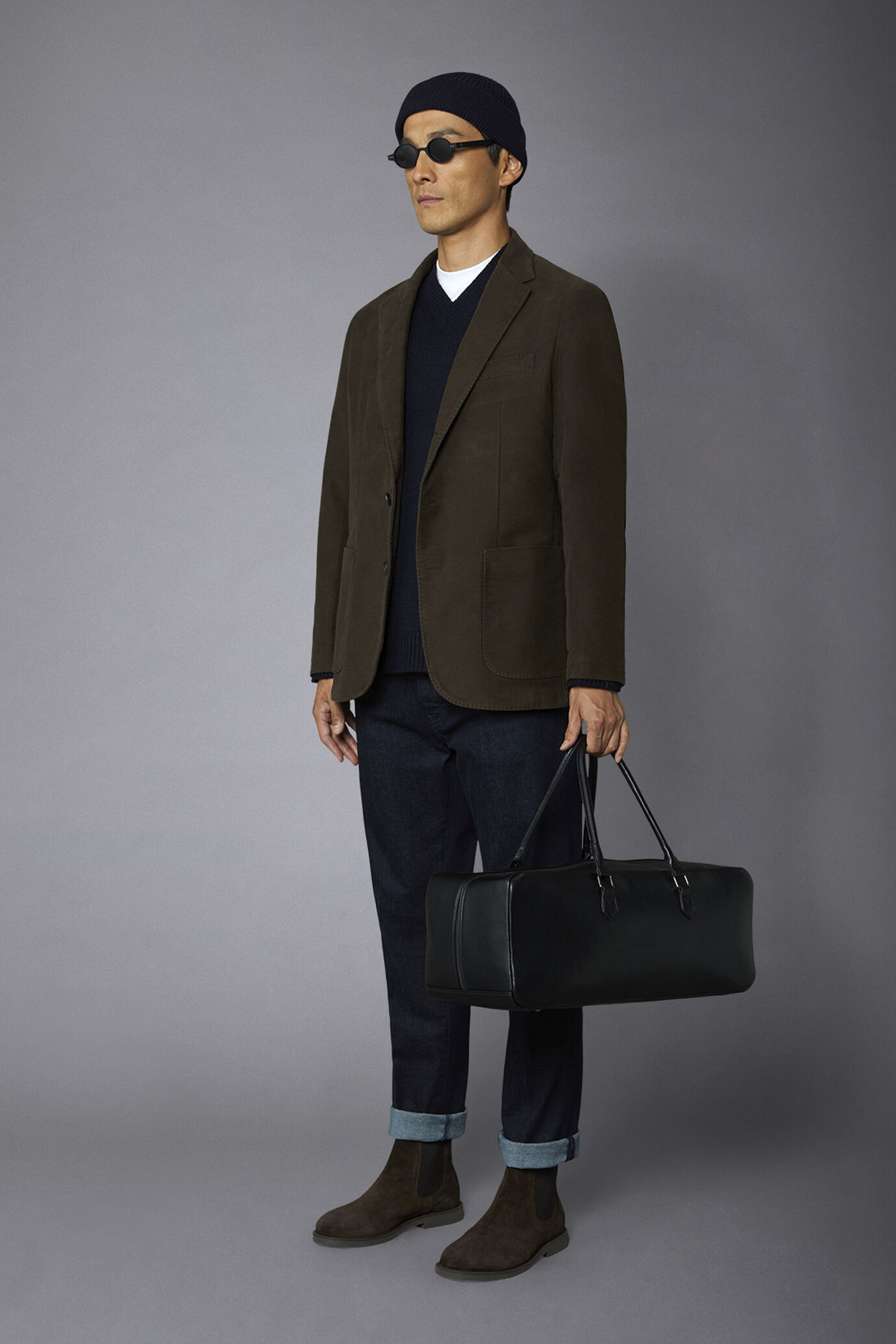 Men's single-breasted jacket in plain moleskin fabric regular fit image number 1