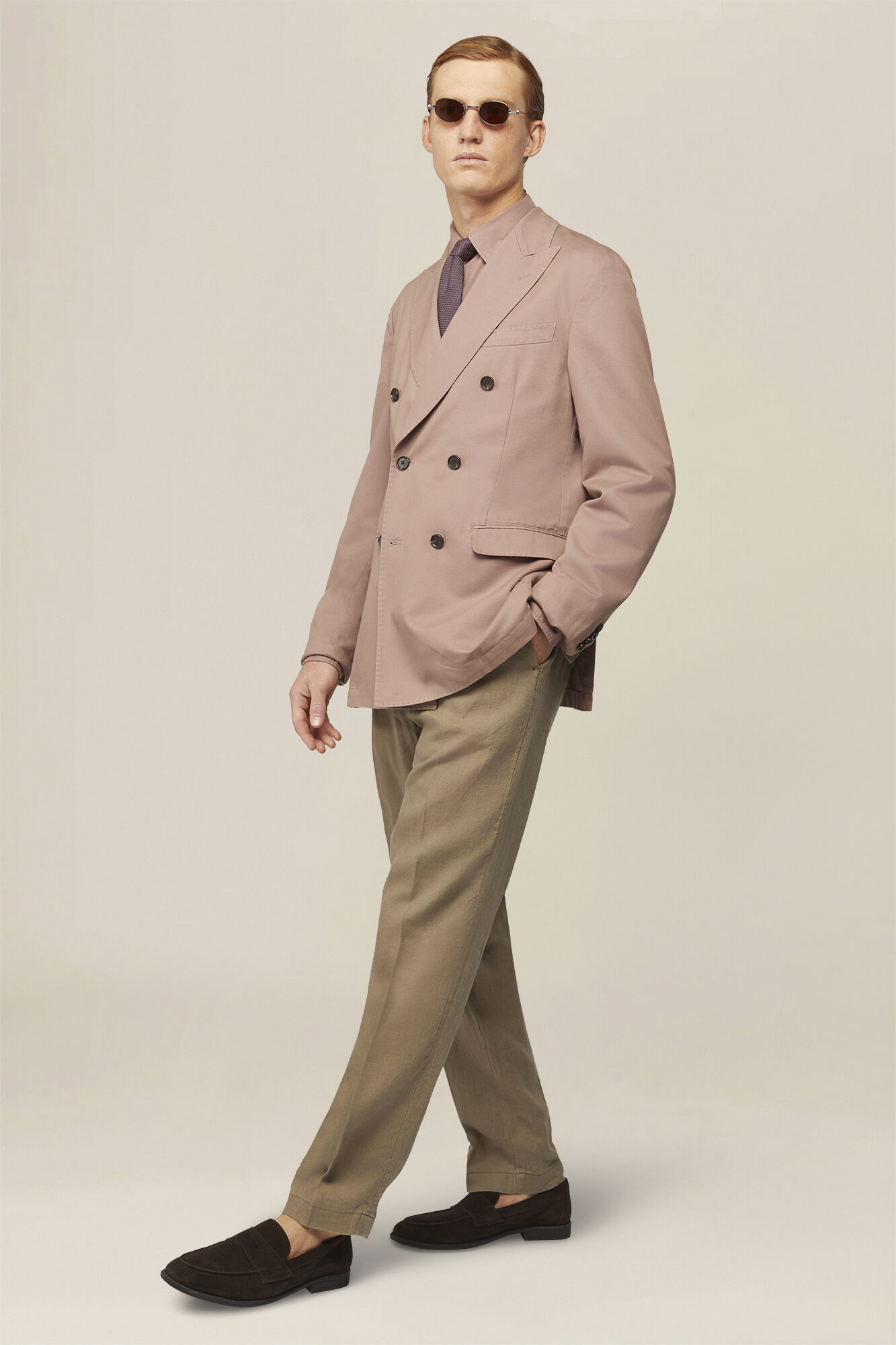 Unlined double-breasted men's jacket in regular fit twill fabric