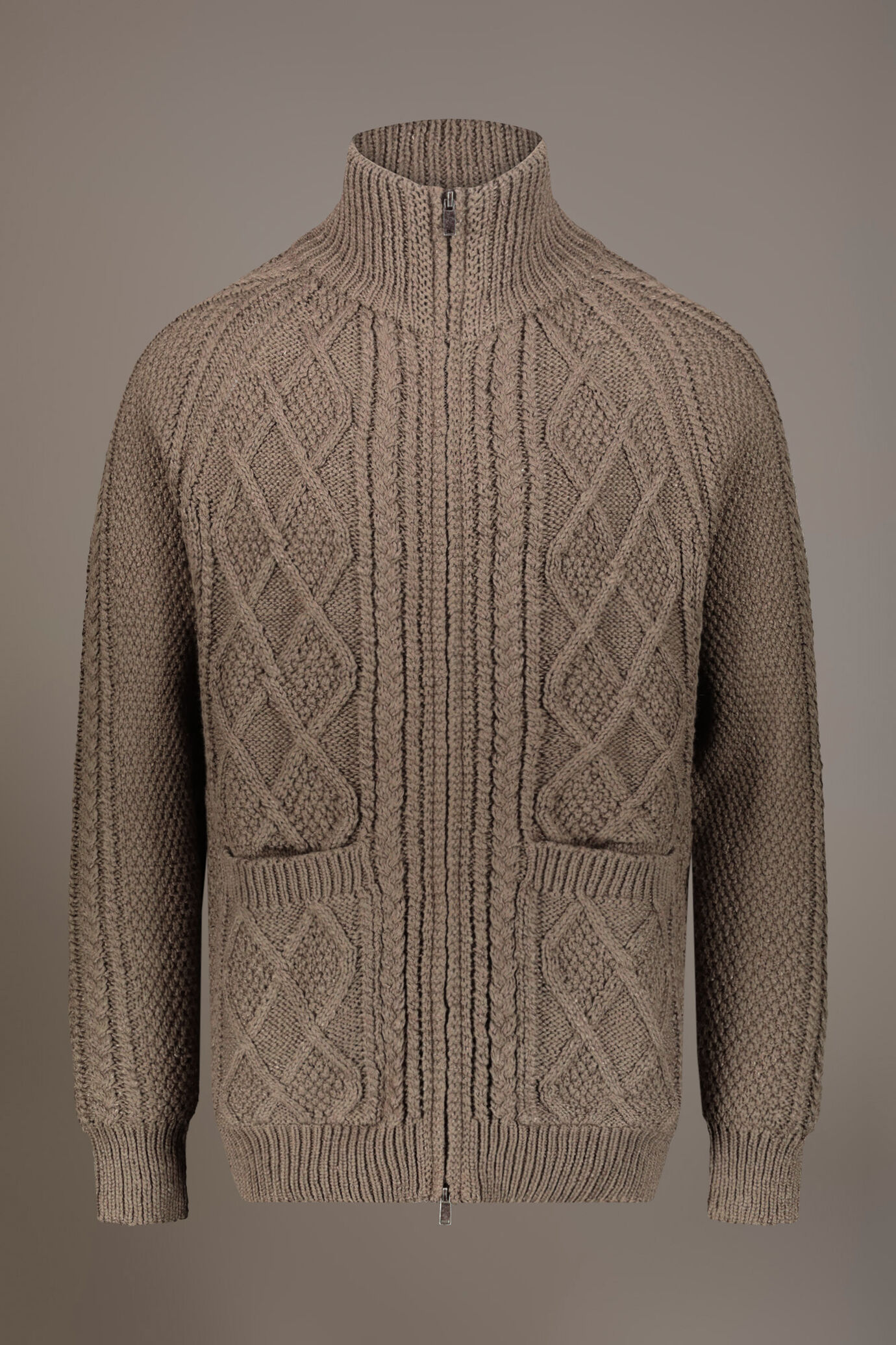 Cardigan collo alto misto lana lavorazione a maglia pesante image number 4