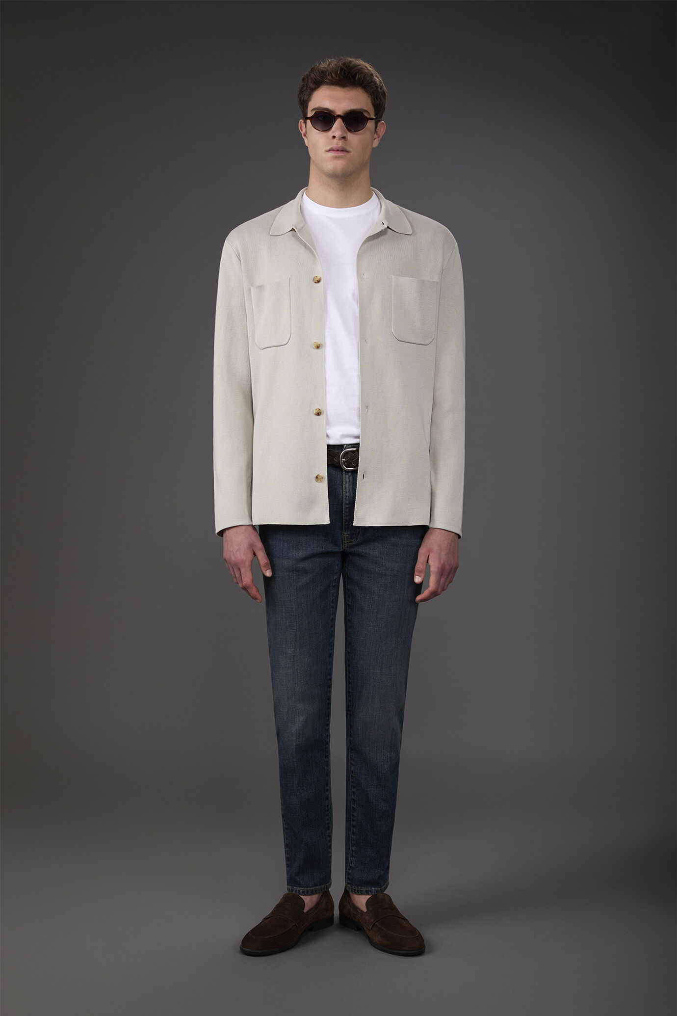 Hemdjacke für Herren mit aufgesetzten Taschen aus 100 % Punto-Milano-Baumwollstrick image number 0