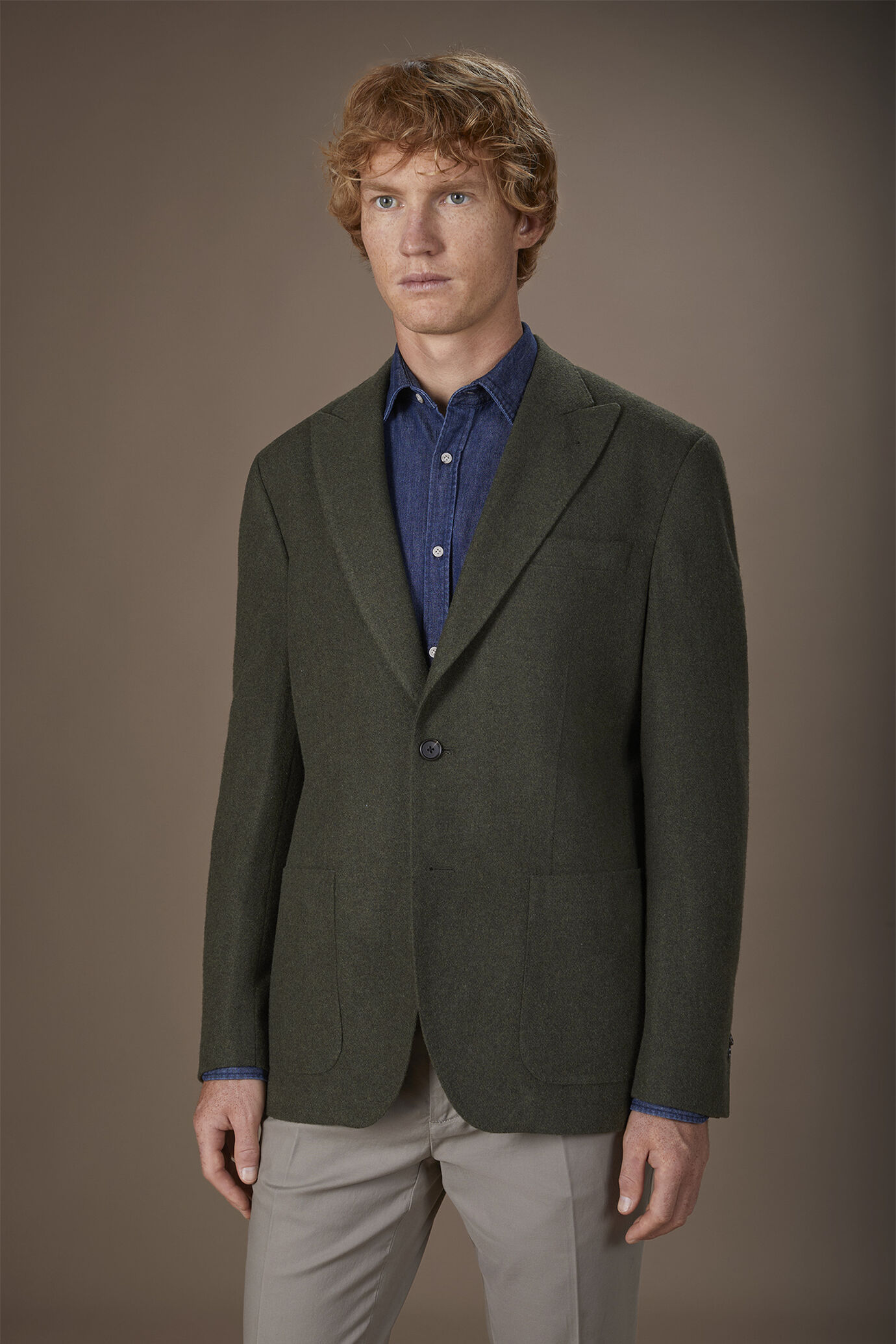 Veste homme simple boutonnage en laine mélangée et motif Herringbone coupe regular fit image number 1