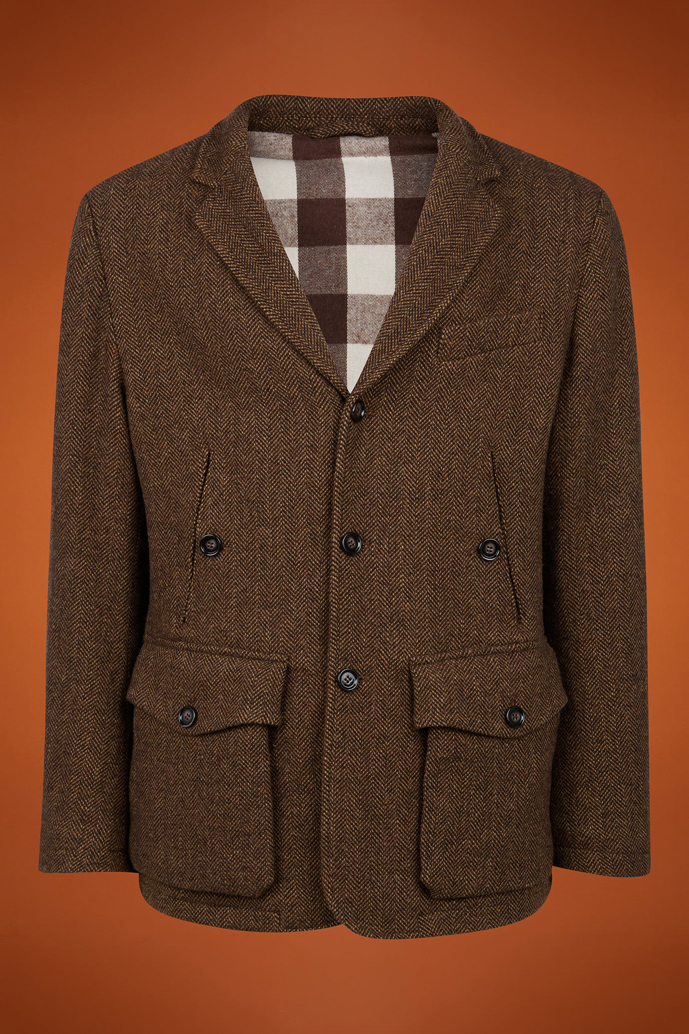Men's regular fit sports jacket in herringbone wool blend fabric with a checked finish image number 4