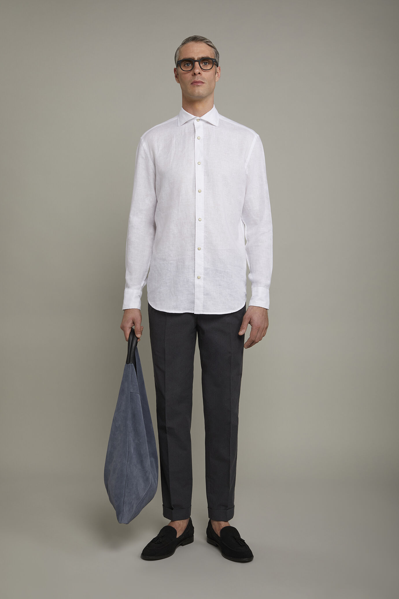Camicia casual uomo collo classico 100% lino comfort fit image number 0