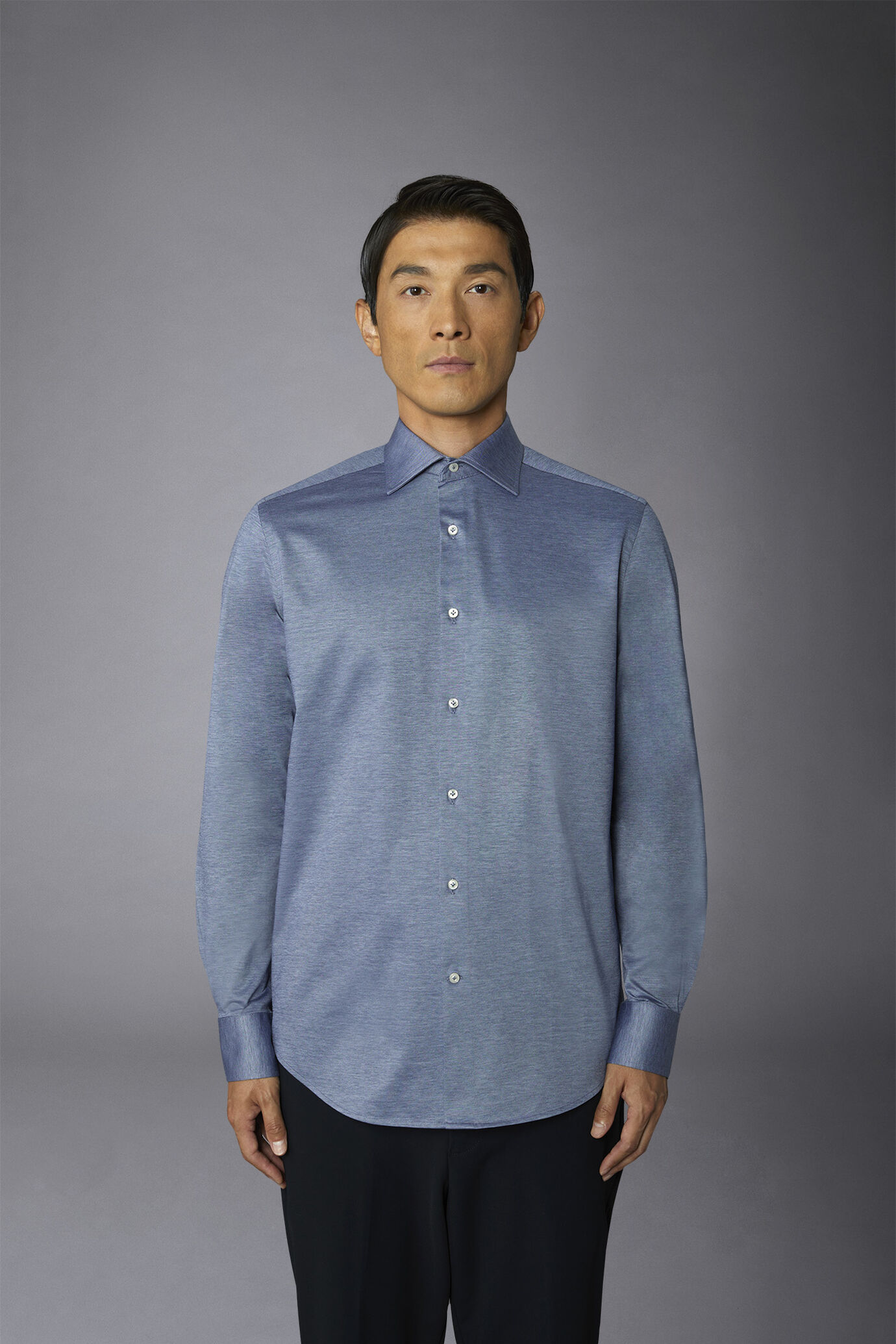 Camicia classica genderless in jersey collo francese comfort fit tessuto stampato melange image number 2