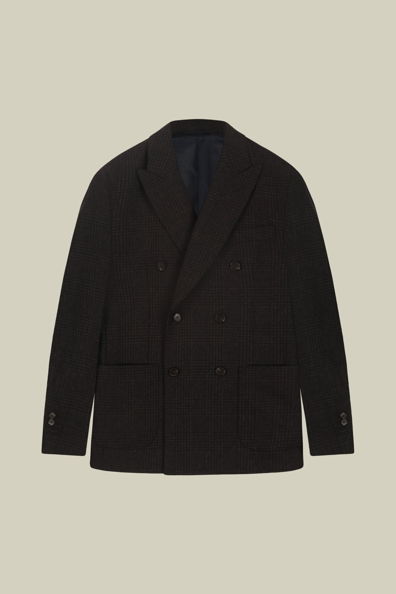 Halbgef&uuml;tterte Zweireihige Herren-Jacke aus Wollmischung mit Glencheck-Muster